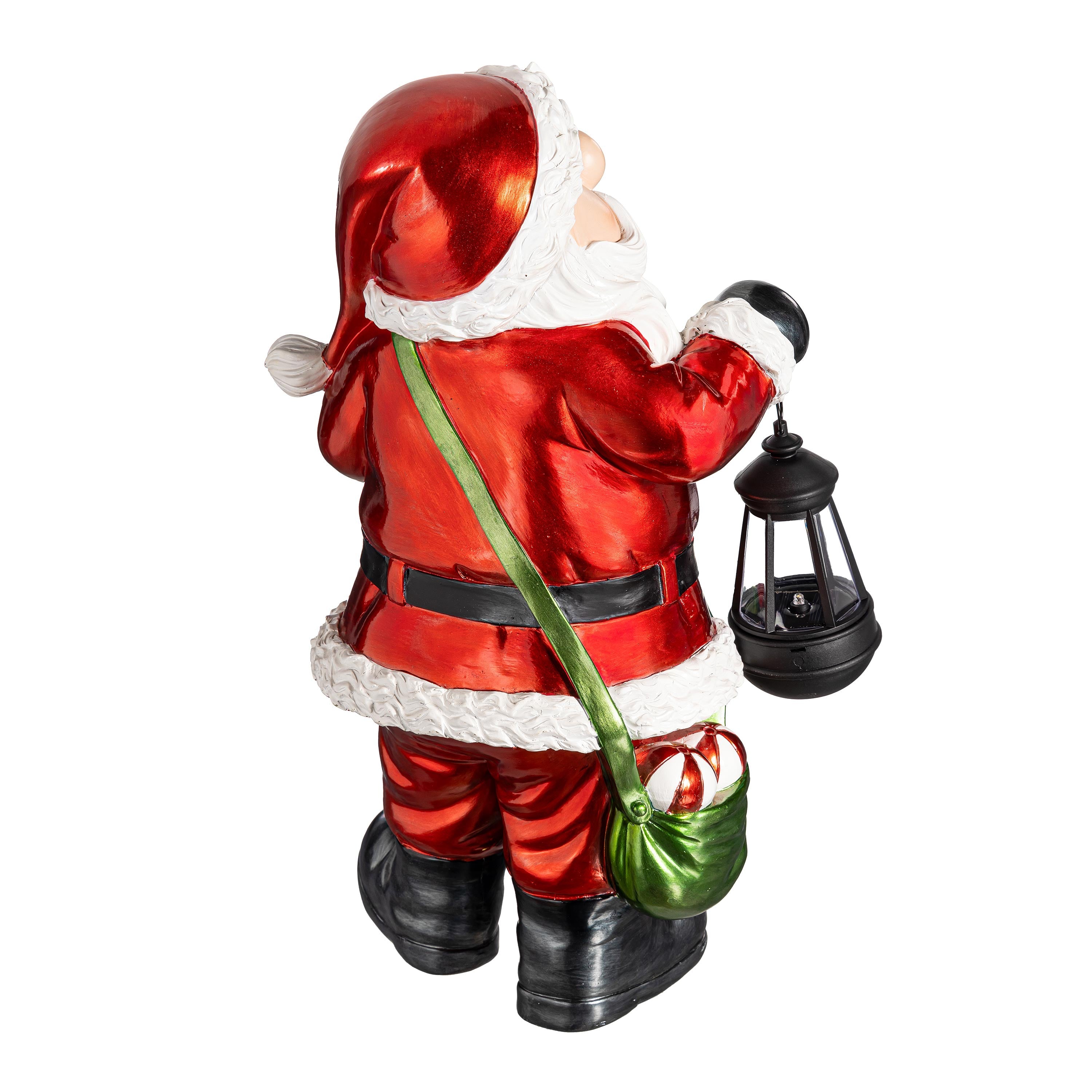 18" Retro Resin Santa Garden Christmas Statue with LED Lantern – Vintage Lighted Christmas Decoration