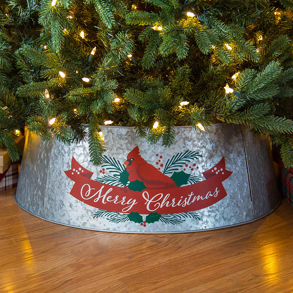 Cardinal Metal Christmas Tree Collar – Elegant Holiday Tree Base for Classic Christmas Décor
