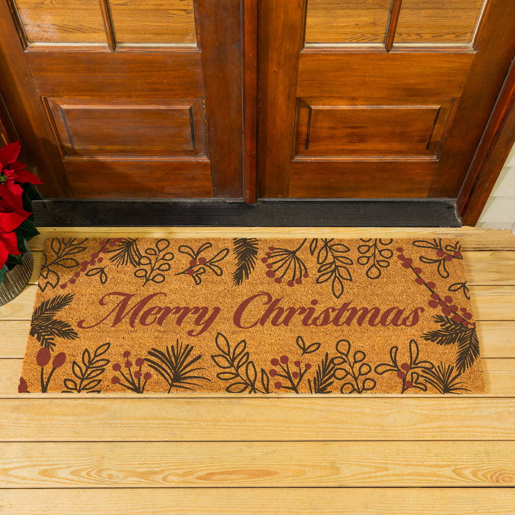 60"x 24" “Merry Christmas” Doormat – Festive Foliage Entry Mat for Holiday Home Décor