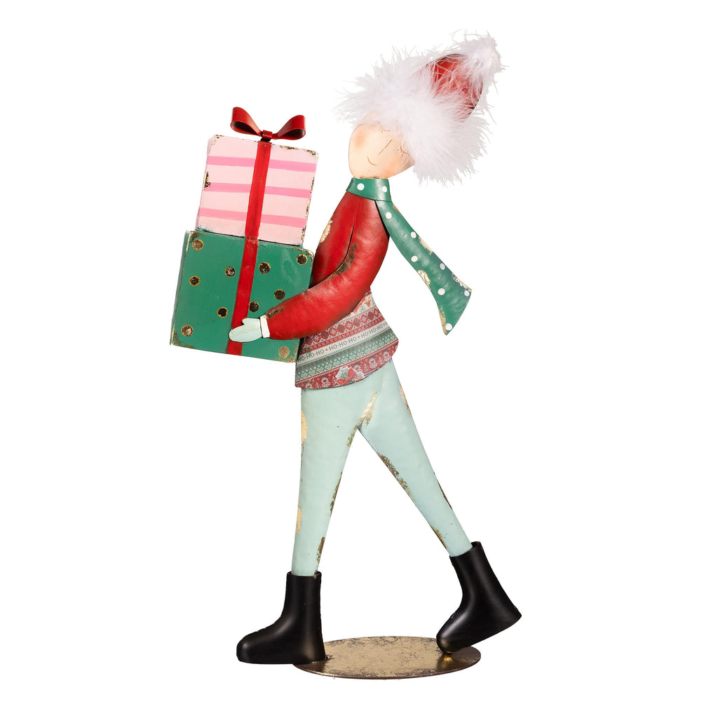 20" Metal Santa Garden Christmas Statue – Christmas Yard Decoration with Gift Delivery Design