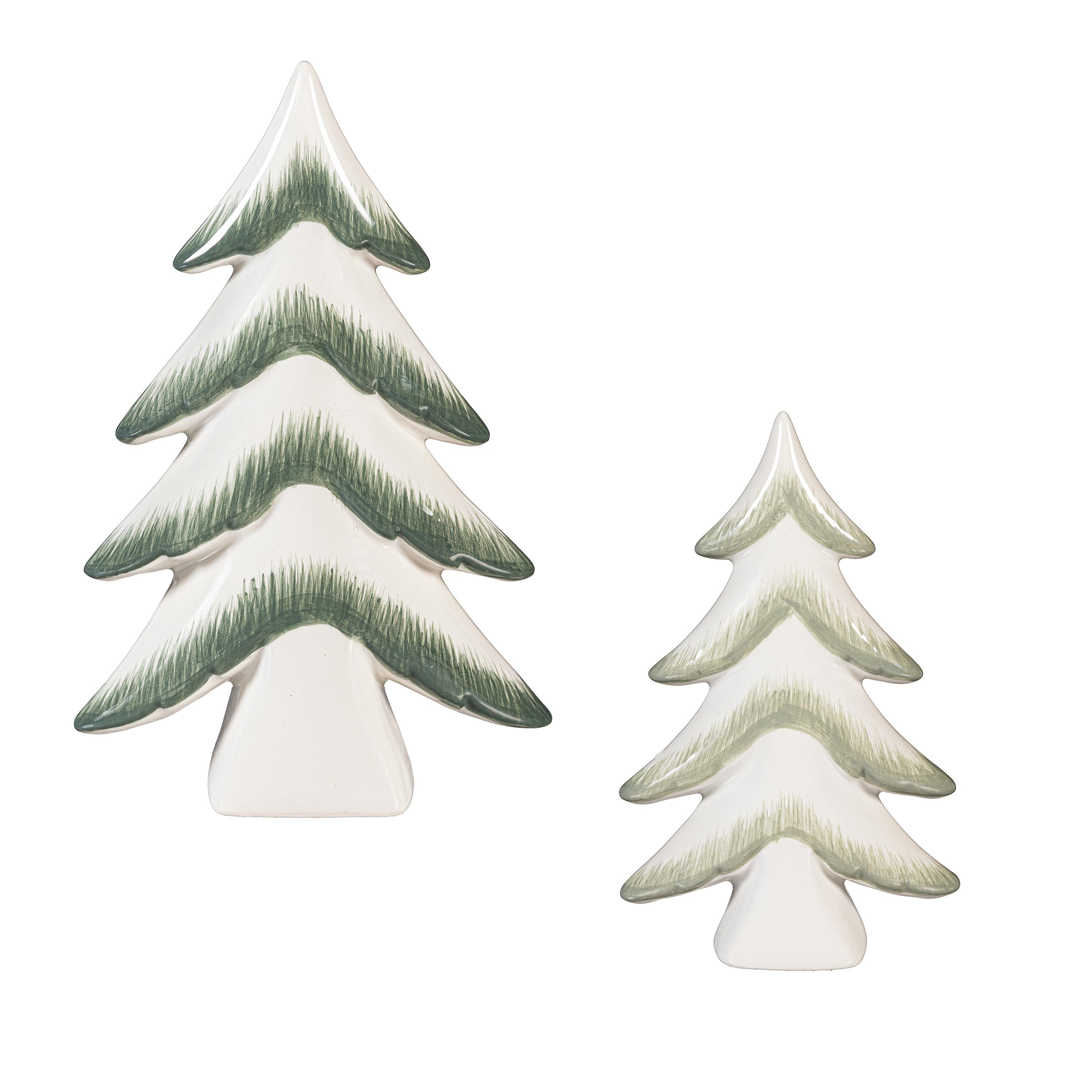 Set of 2 Green Ceramic Christmas Trees – Elegant Tabletop Decorations for Natural Holiday Décor