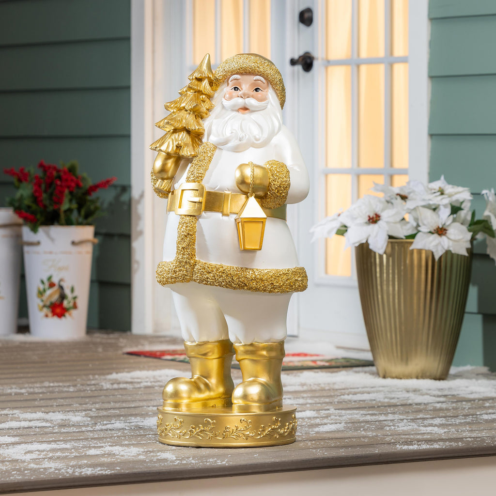 32" Gold Resin Santa Garden Christmas Statue – Joyful Traditions Christmas Decoration for Indoor & Outdoor Displays