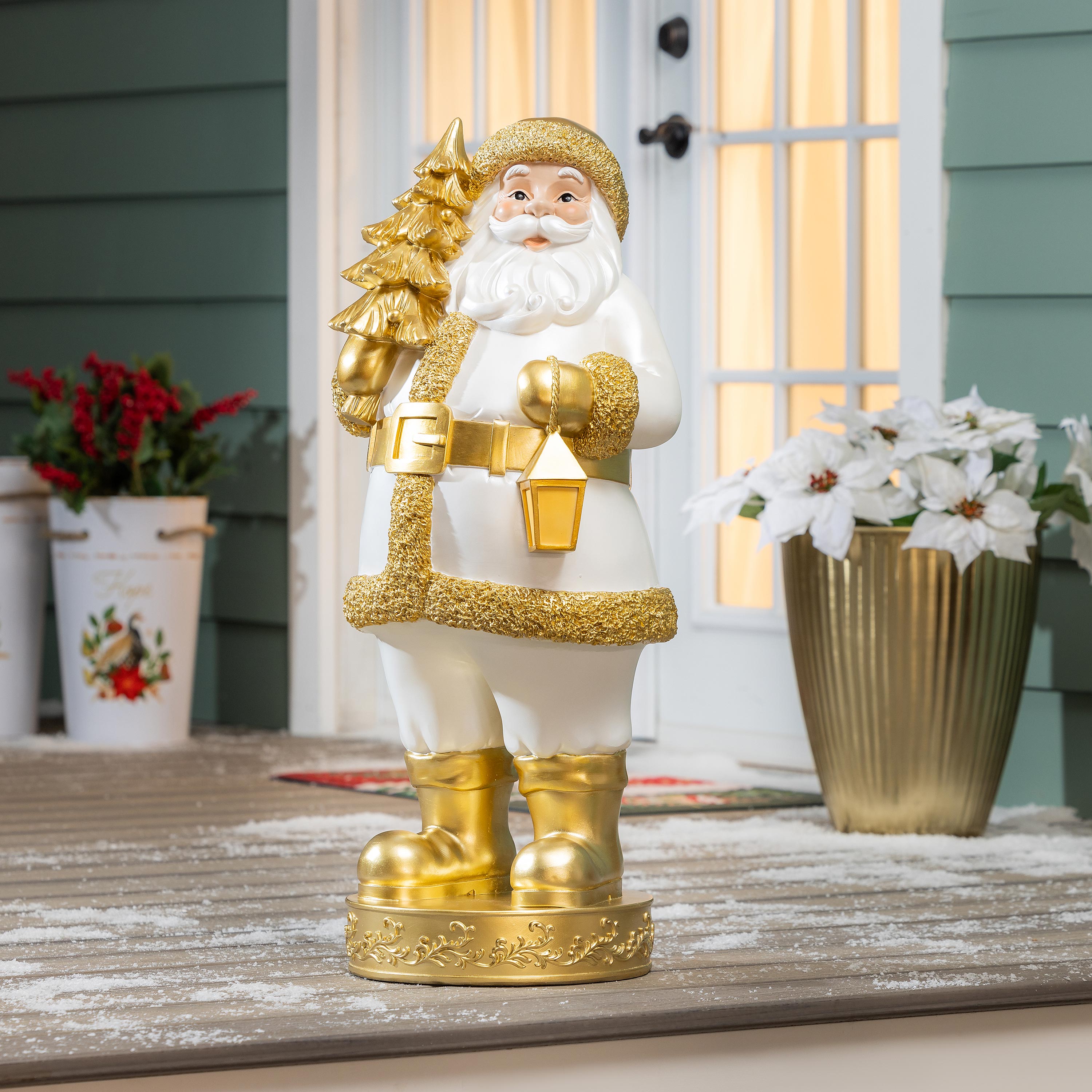 32" Gold Resin Santa Garden Christmas Statue – Joyful Traditions Christmas Decoration for Indoor & Outdoor Displays
