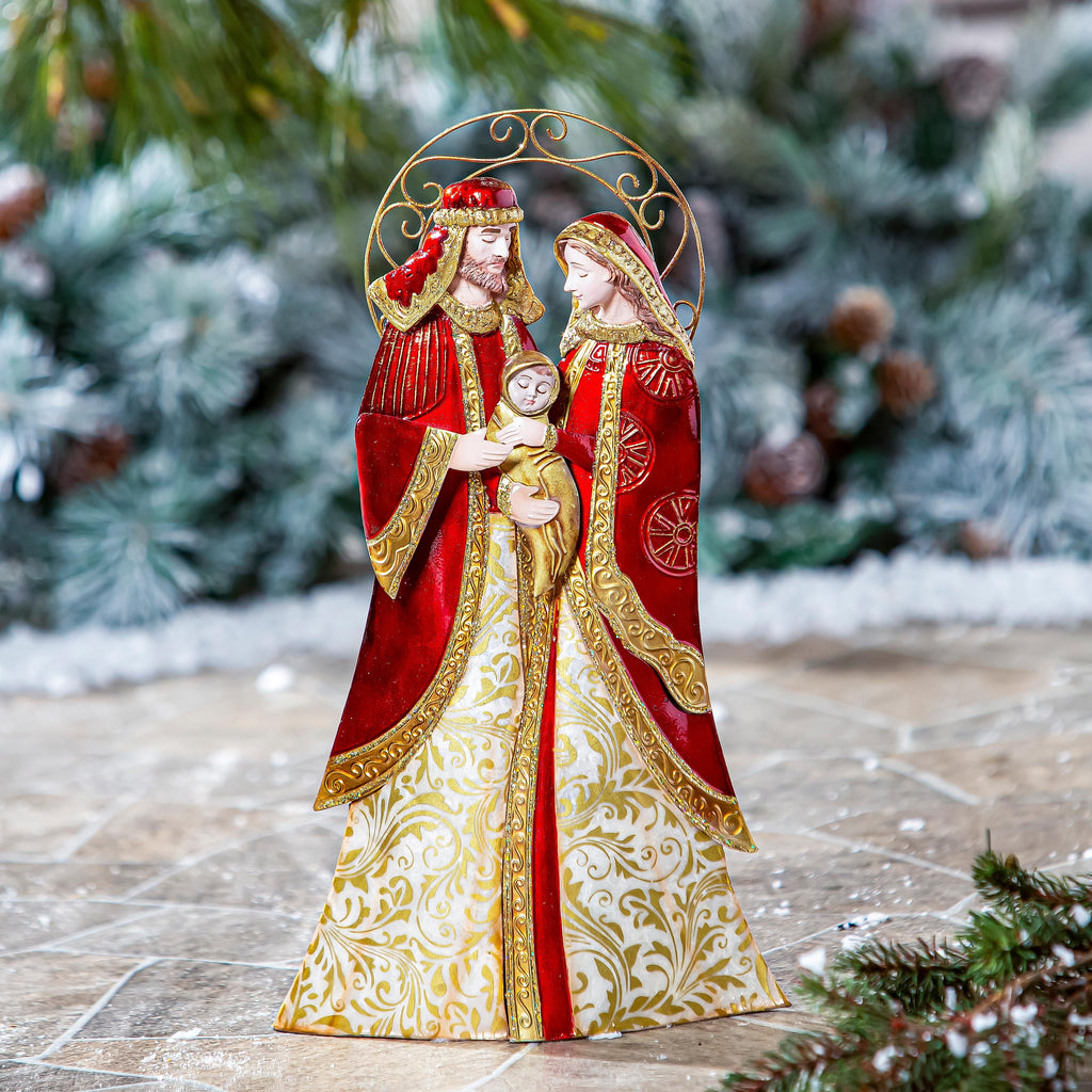 16" Metal & Capiz Nativity Garden Christmas Statue – Holy Family Christmas Decoration for Indoor & Outdoor Displays