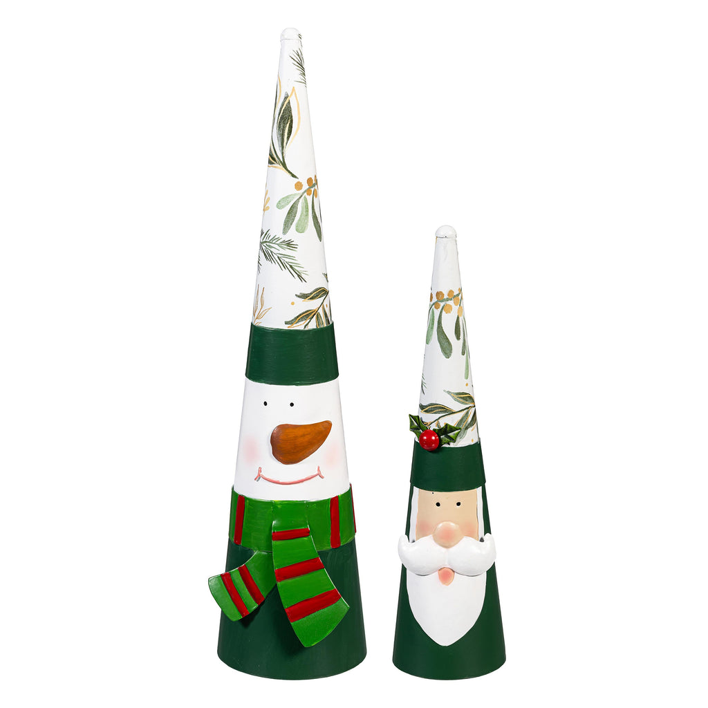 Set of 2 Metal Santa & Snowman Garden Christmas Statues – 25" Green Christmas Yard Decorations