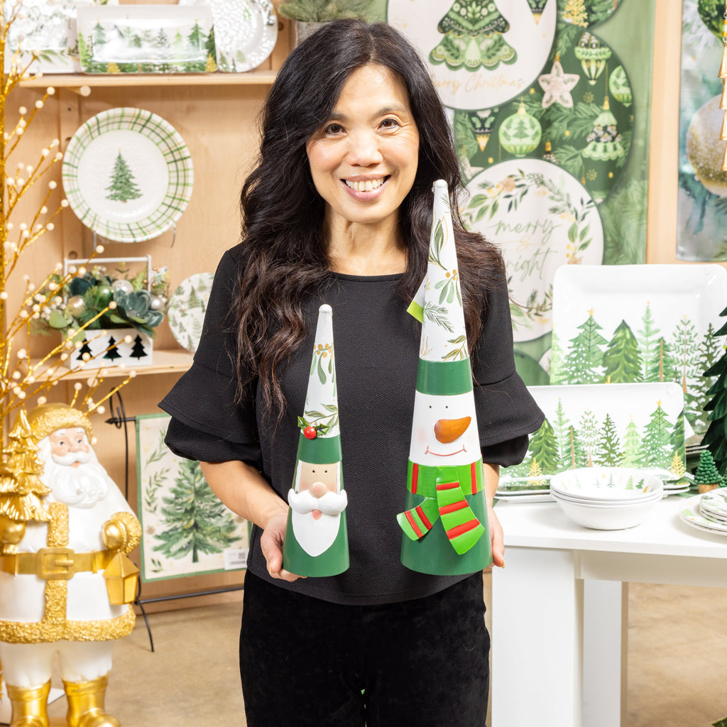 Set of 2 Metal Santa & Snowman Garden Christmas Statues – 25" Green Christmas Yard Decorations