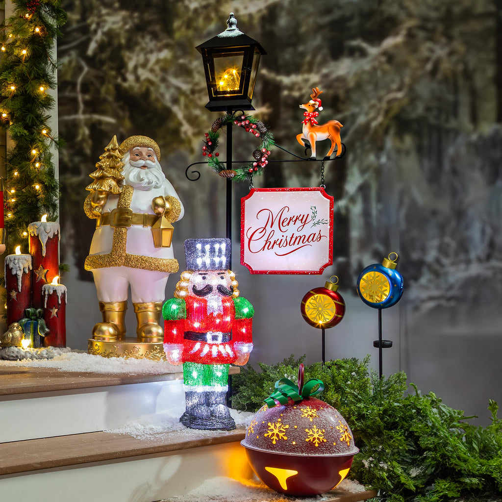 71" LED Metal Lamp Post – Cheerful Traditions Lighted Christmas Yard Decoration