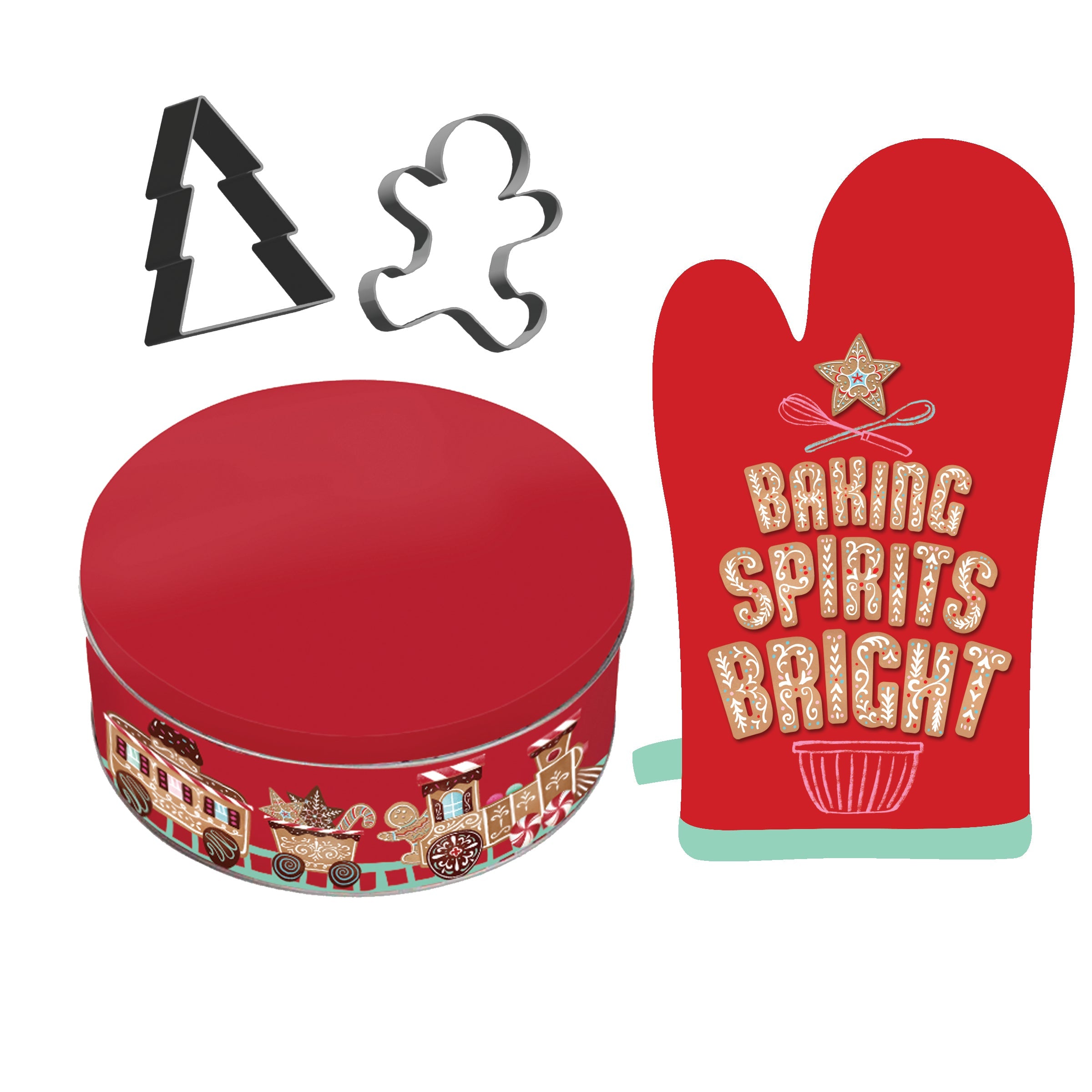 Festive Holiday Christmas Oven Mitts / Baking Set – Christmas Kitchen Accessories & Baking Tools Collection