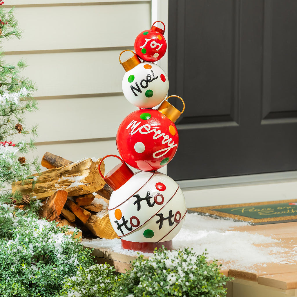 29" Stacked Metal Garden Christmas Statue – Joyful Traditions Festive Christmas Yard Decoration