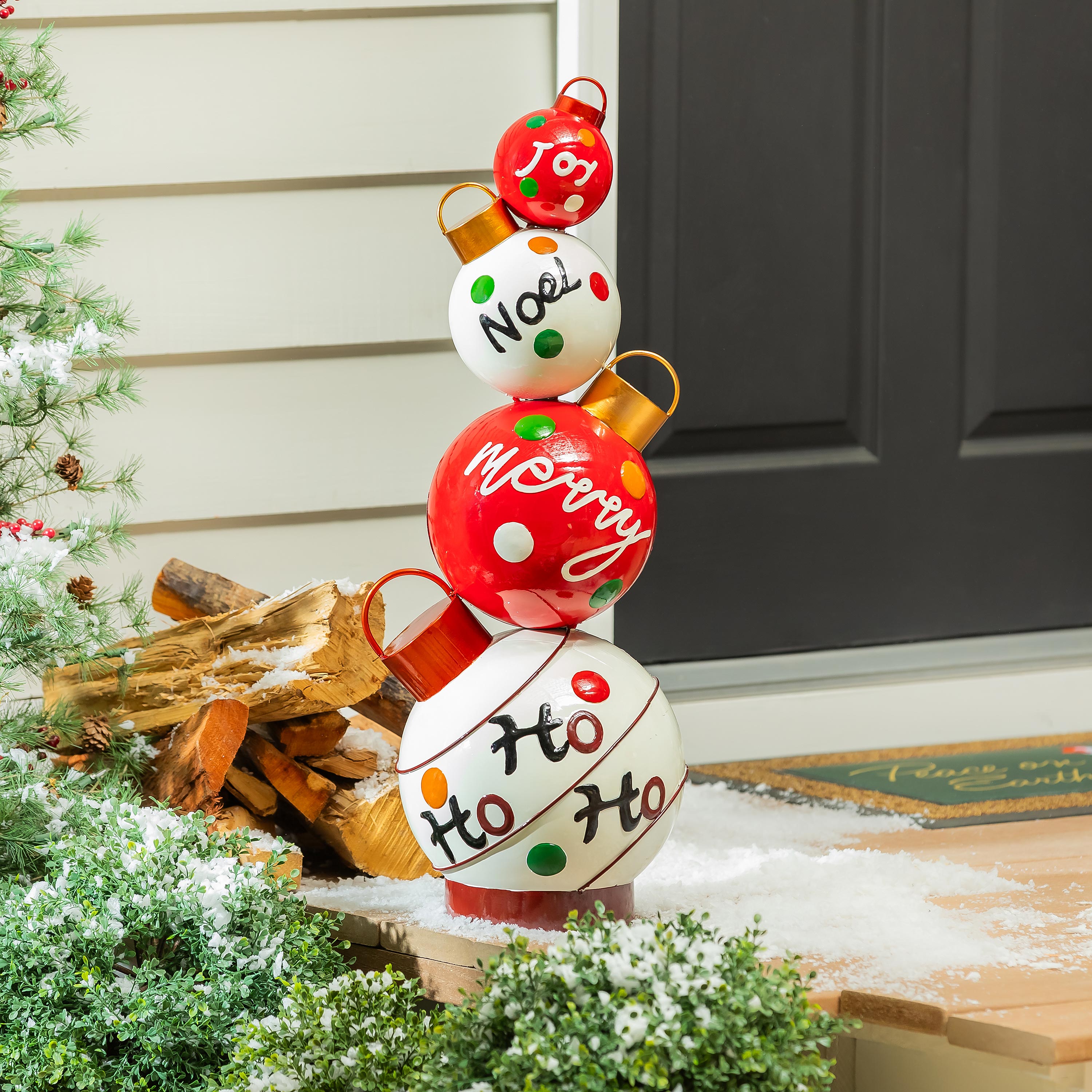 29" Stacked Metal Garden Christmas Statue – Joyful Traditions Festive Christmas Yard Decoration