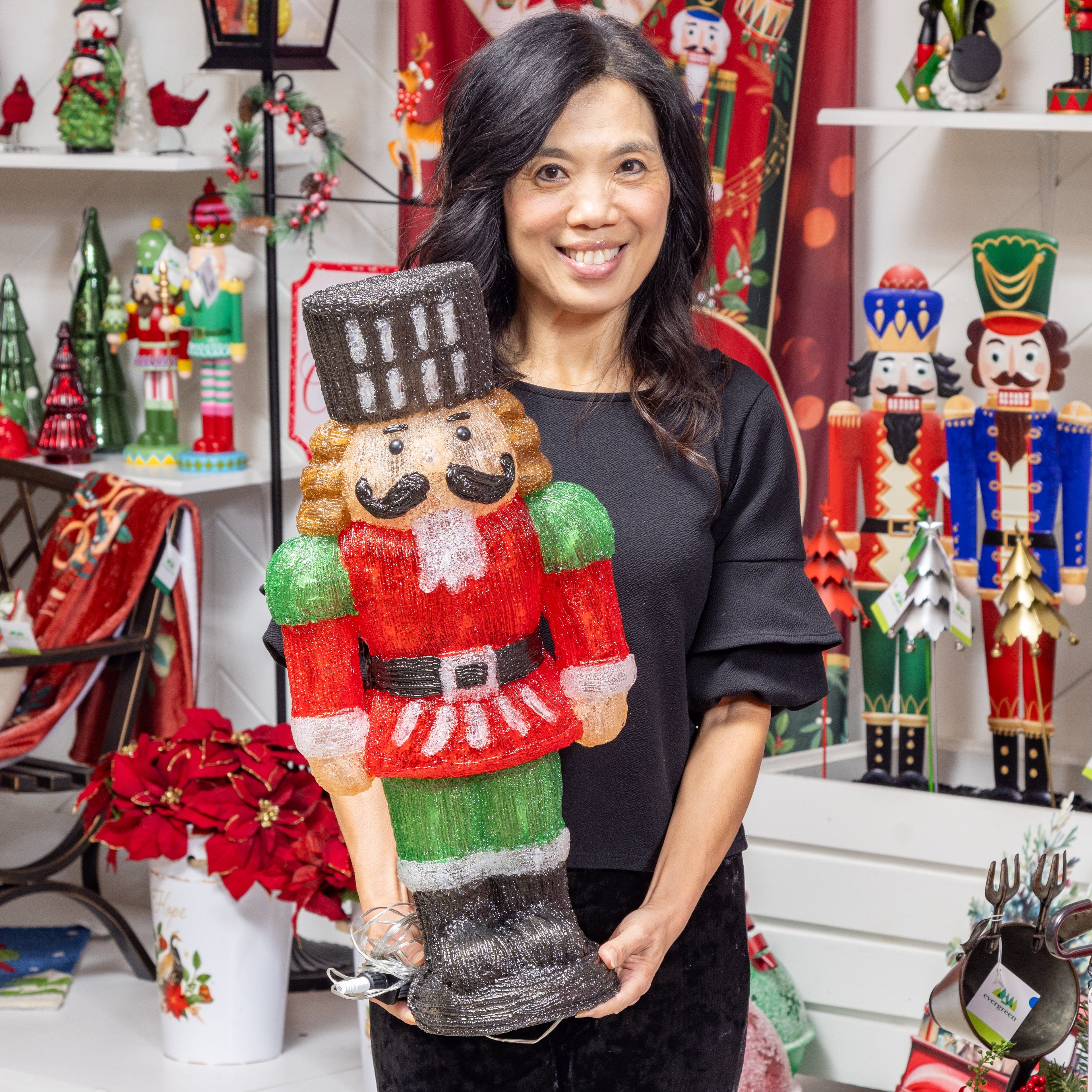 16" LED Gnome Garden Christmas Statue with Acrylic Nutcracker – Joyful Traditions Christmas Yard Decoration