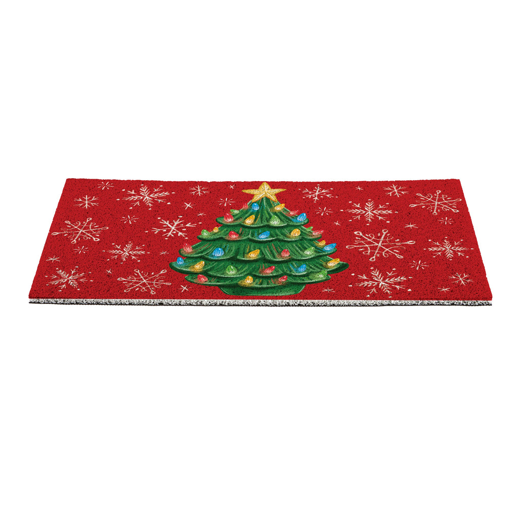 28"x16" Joyful Traditions Christmas Tree Mat – PVC Holiday Trapper Welcome Mat for Festive Entryways