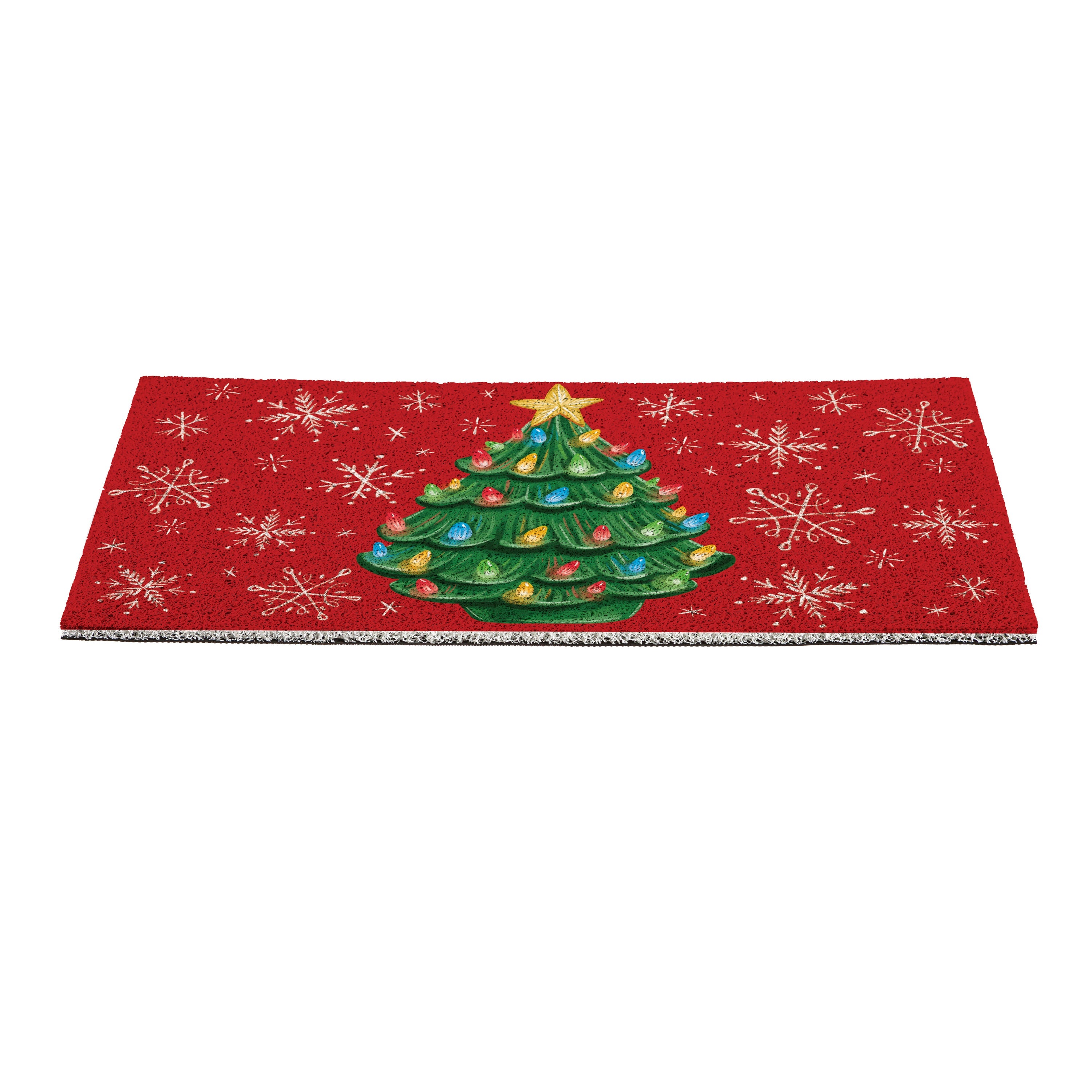 28"x16" Joyful Traditions Christmas Tree Mat – PVC Holiday Trapper Welcome Mat for Festive Entryways