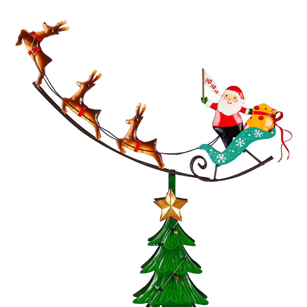 25.5" Metal Santa Garden Christmas Statue – Cheerful Traditions Christmas Yard Decoration with Gift