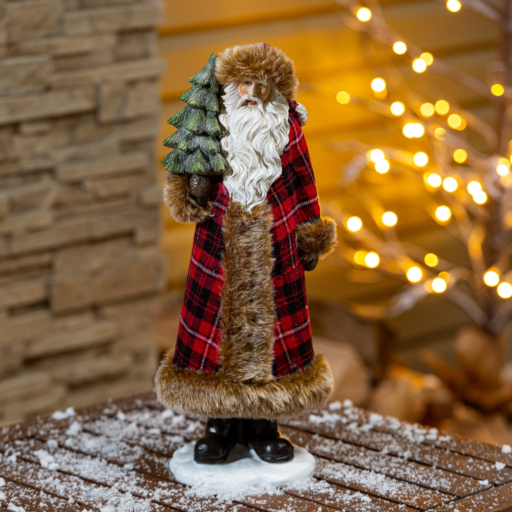 Resin Santa Figurine (Christmas Statue) Holding Christmas Tree – Classic Holiday Decoration for Home or Tabletop