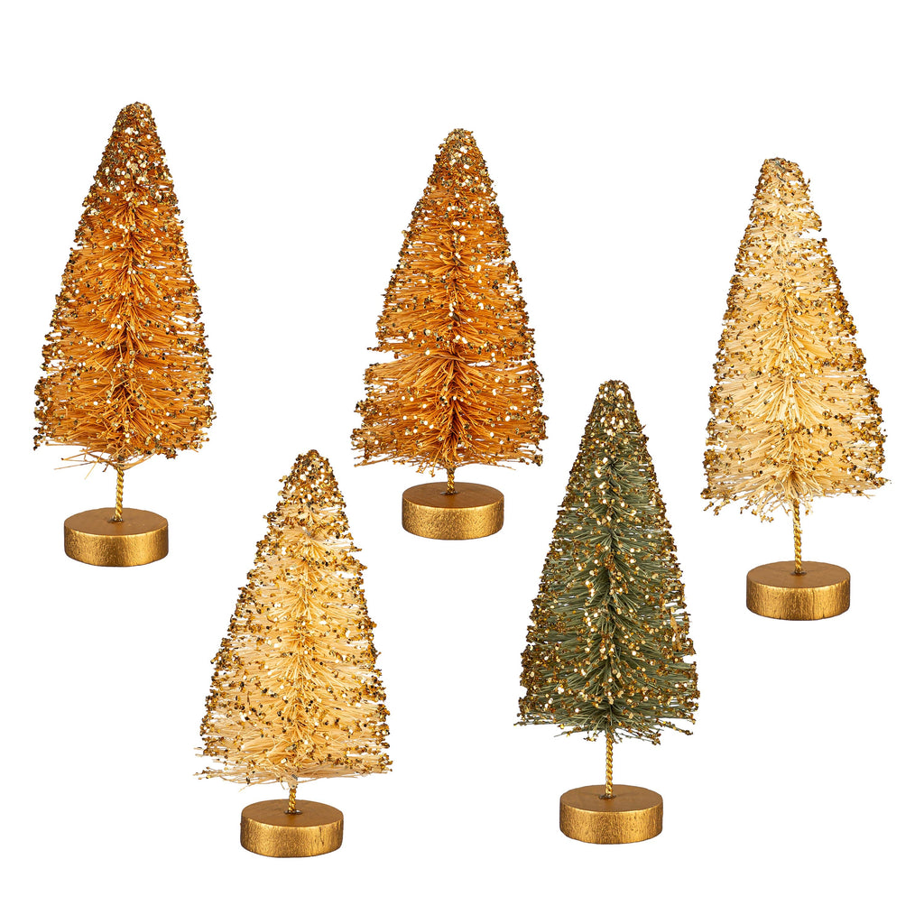 Set of Green Bottle Brush Christmas Trees – Holiday Tabletop Décor in Assorted Shades of Green