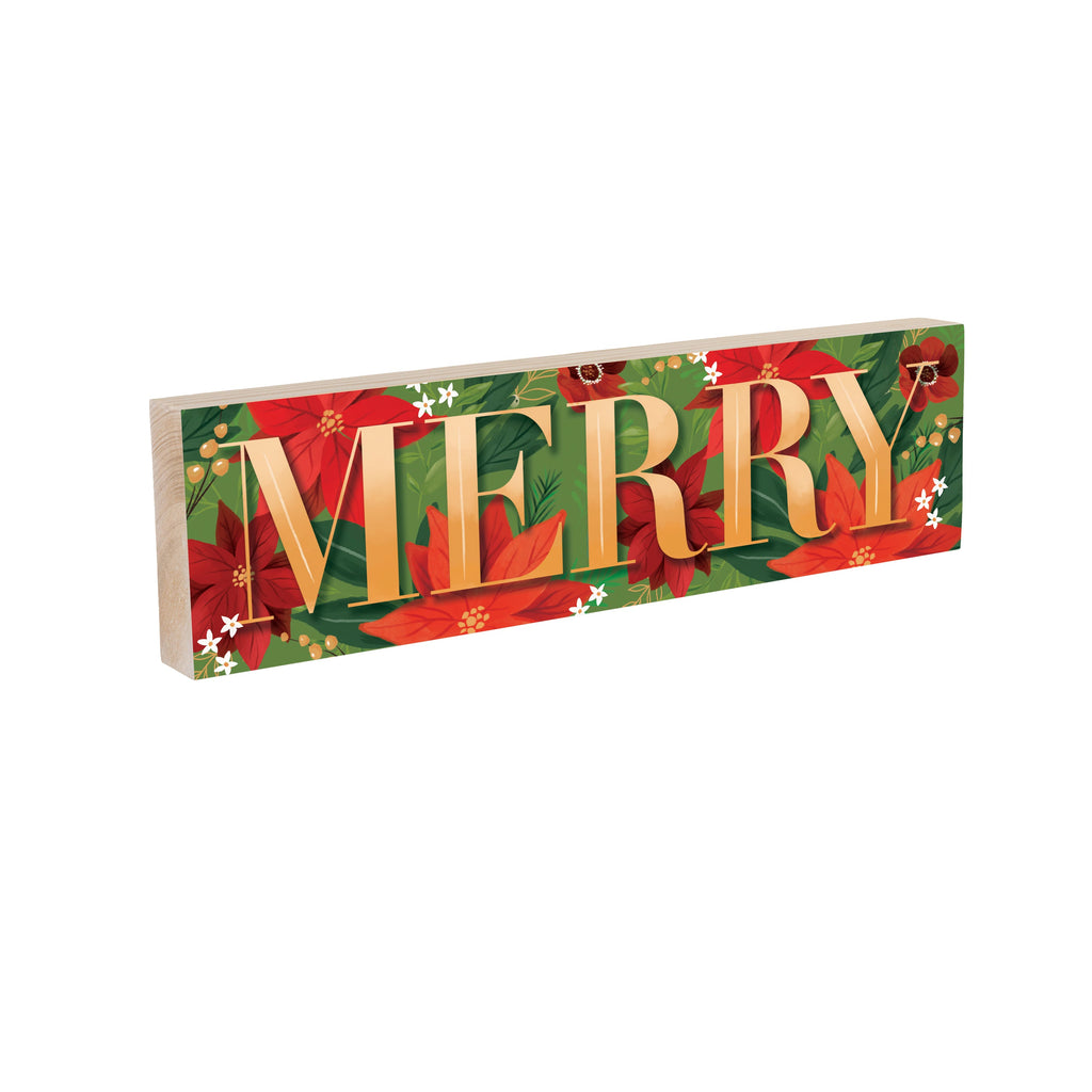 “Merry” Poinsettia Mantle Sign – 18x5” Wooden Christmas Decoration for Festive Home Décor