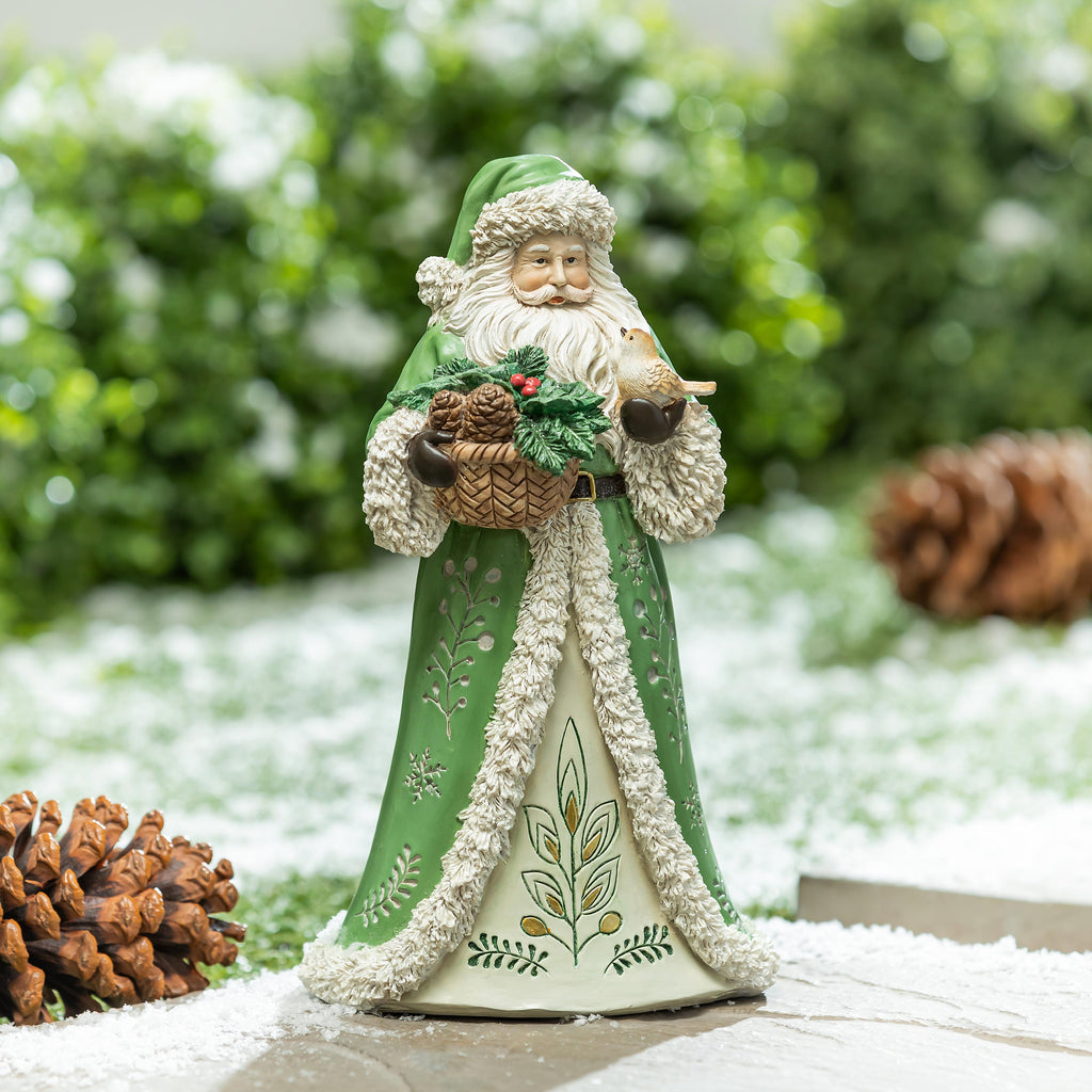 12" Green Resin Santa Garden Christmas Statue – Elegant Shades of Green Christmas Decoration for Home & Garden