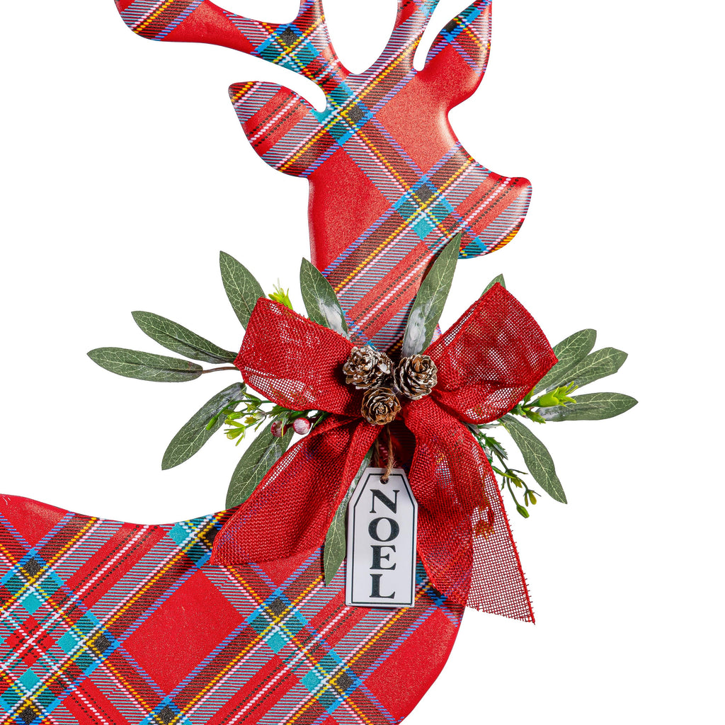 Set of 2 Metal Poinsettia Reindeer Garden Christmas Statues – 32" Lighted Christmas Yard Decorations