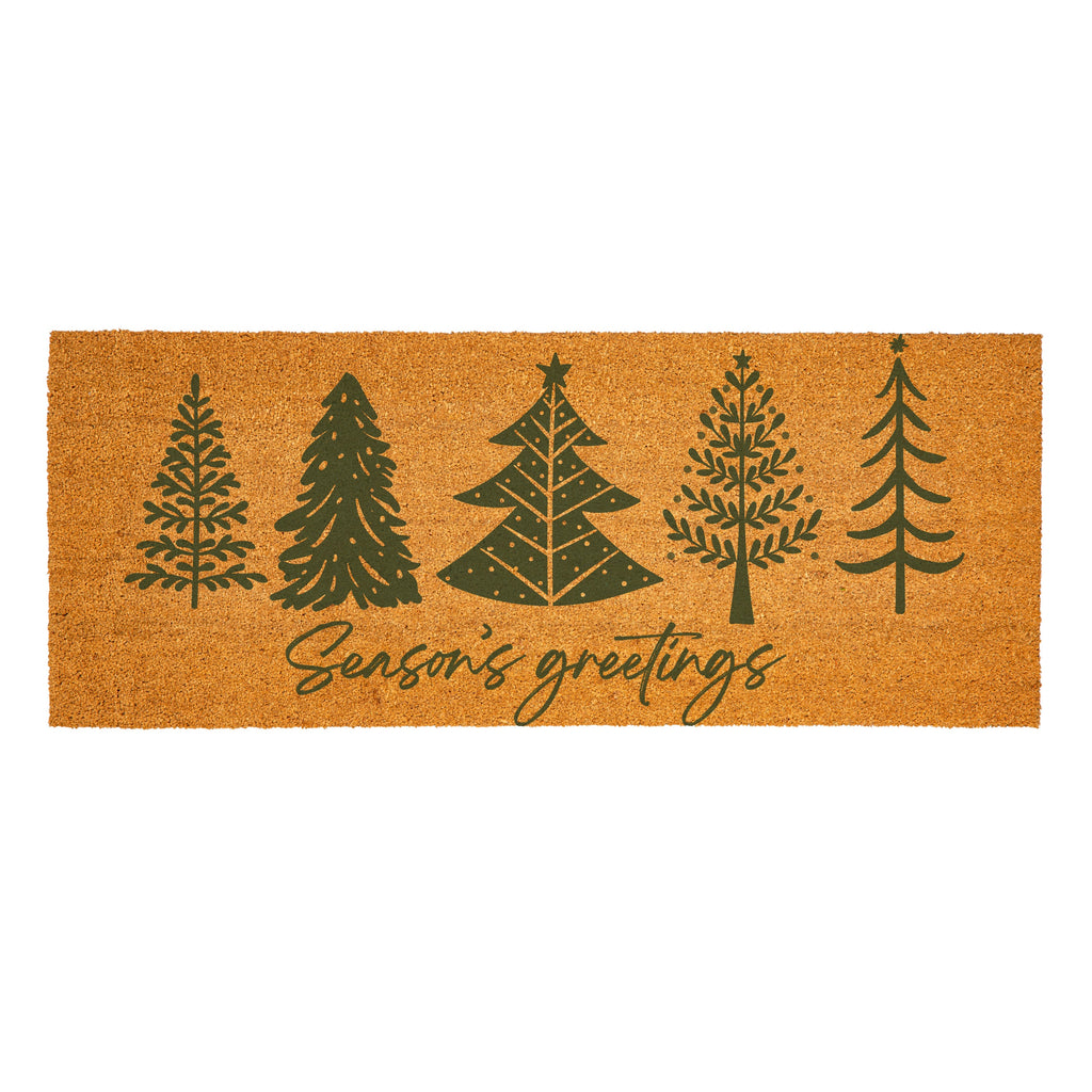 “Seasons Greetings” Christmas Doormat – Green Coir Fiber Holiday Entrance Mat 60"x24