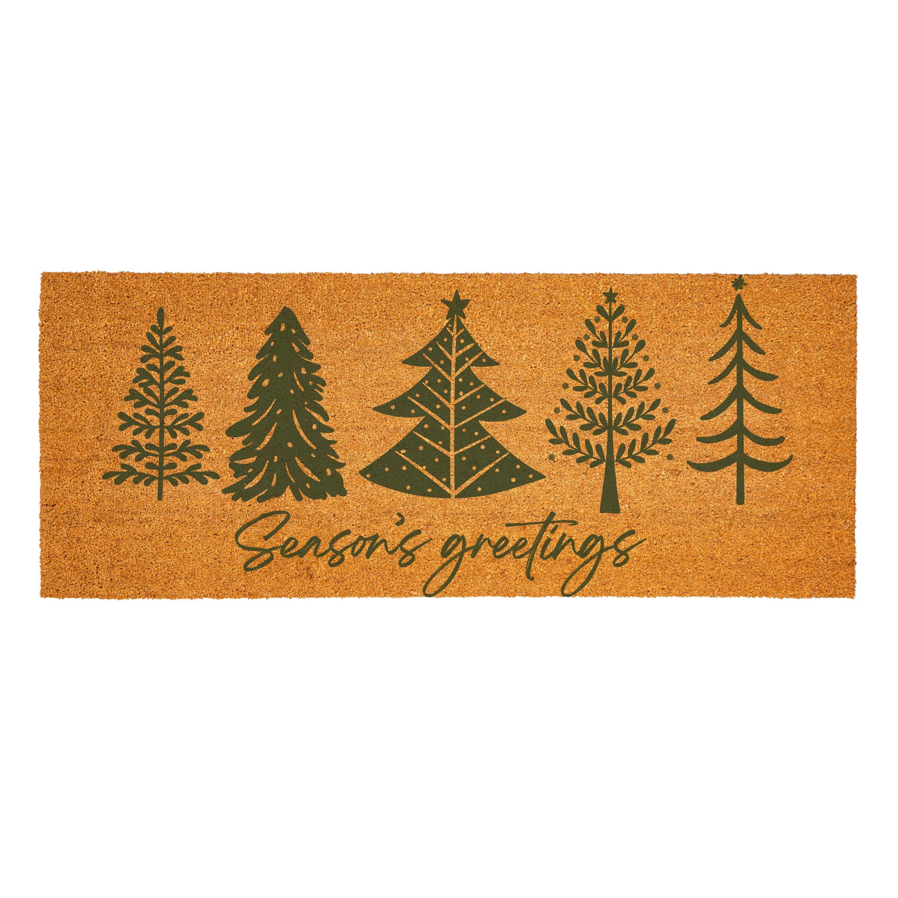 “Seasons Greetings” Christmas Doormat – Green Coir Fiber Holiday Entrance Mat 60"x24