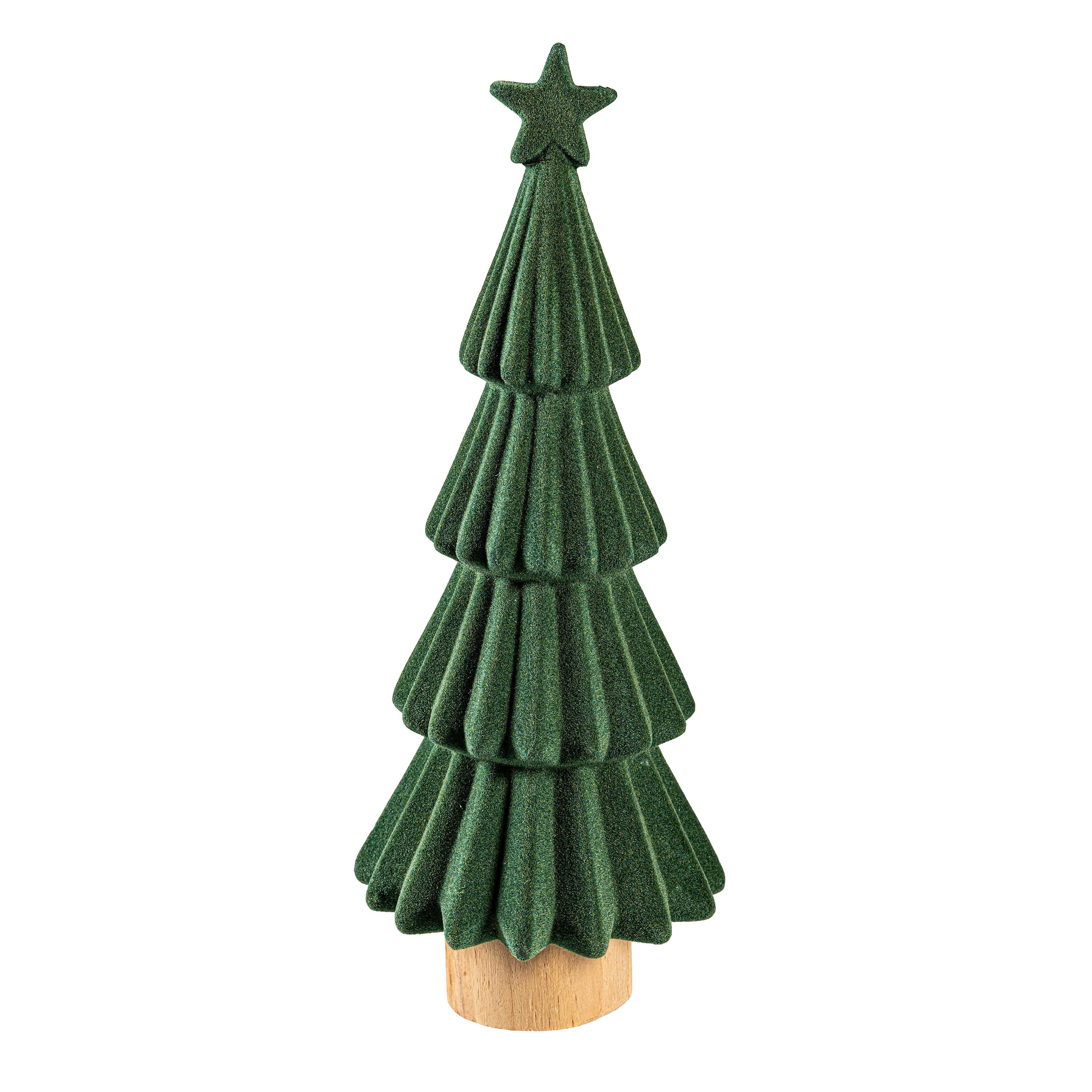 11.75" Dark Green Ceramic & Wood Christmas Tree – Elegant Tabletop Holiday Decoration