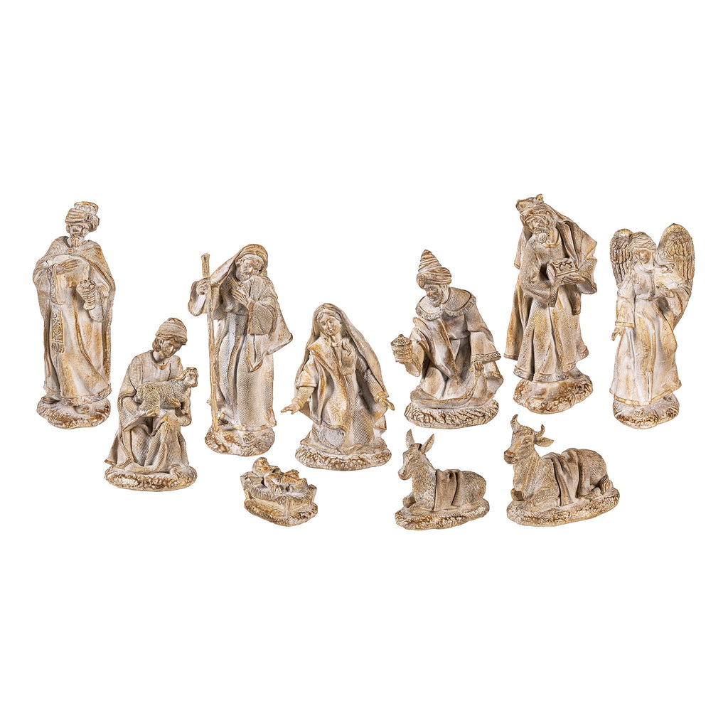 10-Piece Christmas Statues Gold Resin Nativity Set – 9" Garden or Indoor Christmas Decoration