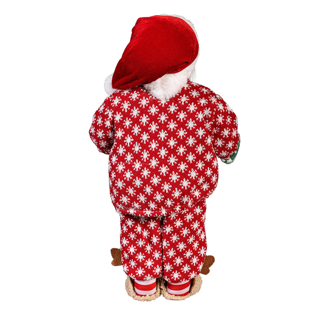 19" Santa in Pajamas Christmas Table Décor – Festive Fabric & Plastic Holiday Figurine