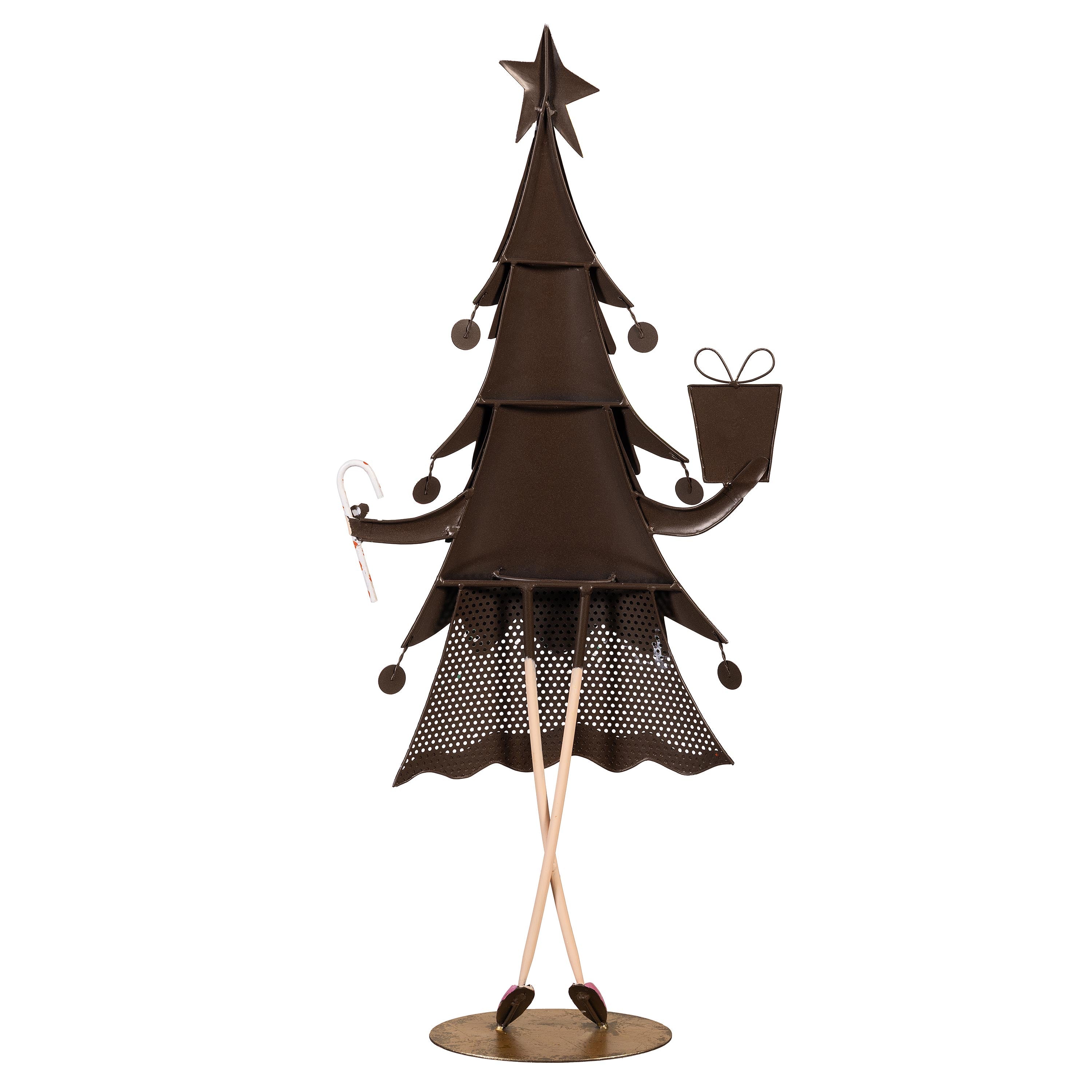 30.5" Metal Christmas Garden Christmas Statue – Baking Spirits Bright Holiday Decoration with Green Tree