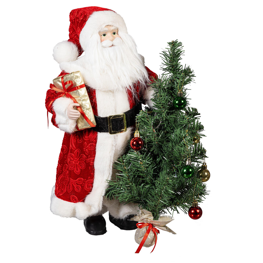 18.75" LED Santa Table Décor – Traditional Fabric Christmas Centerpiece for Festive Home Displays