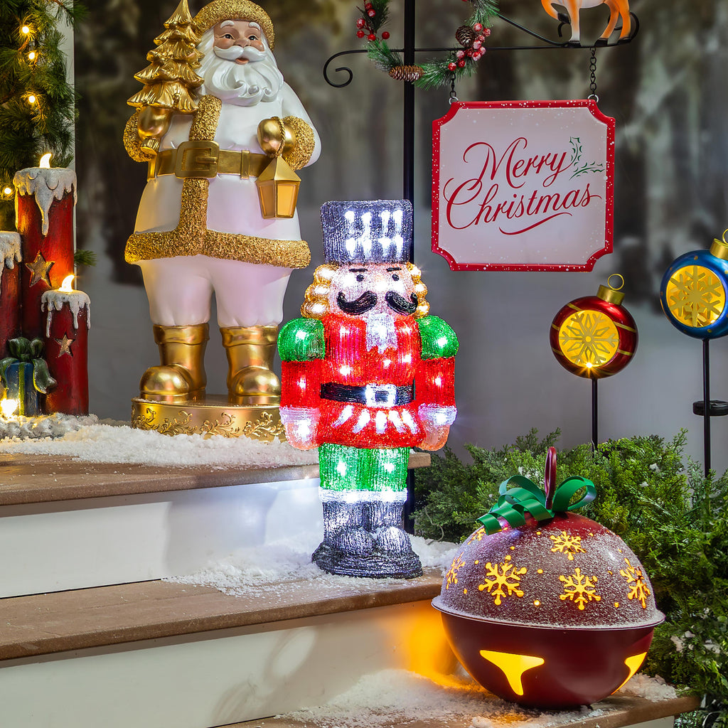 16" LED Gnome Garden Christmas Statue with Acrylic Nutcracker – Joyful Traditions Christmas Yard Decoration