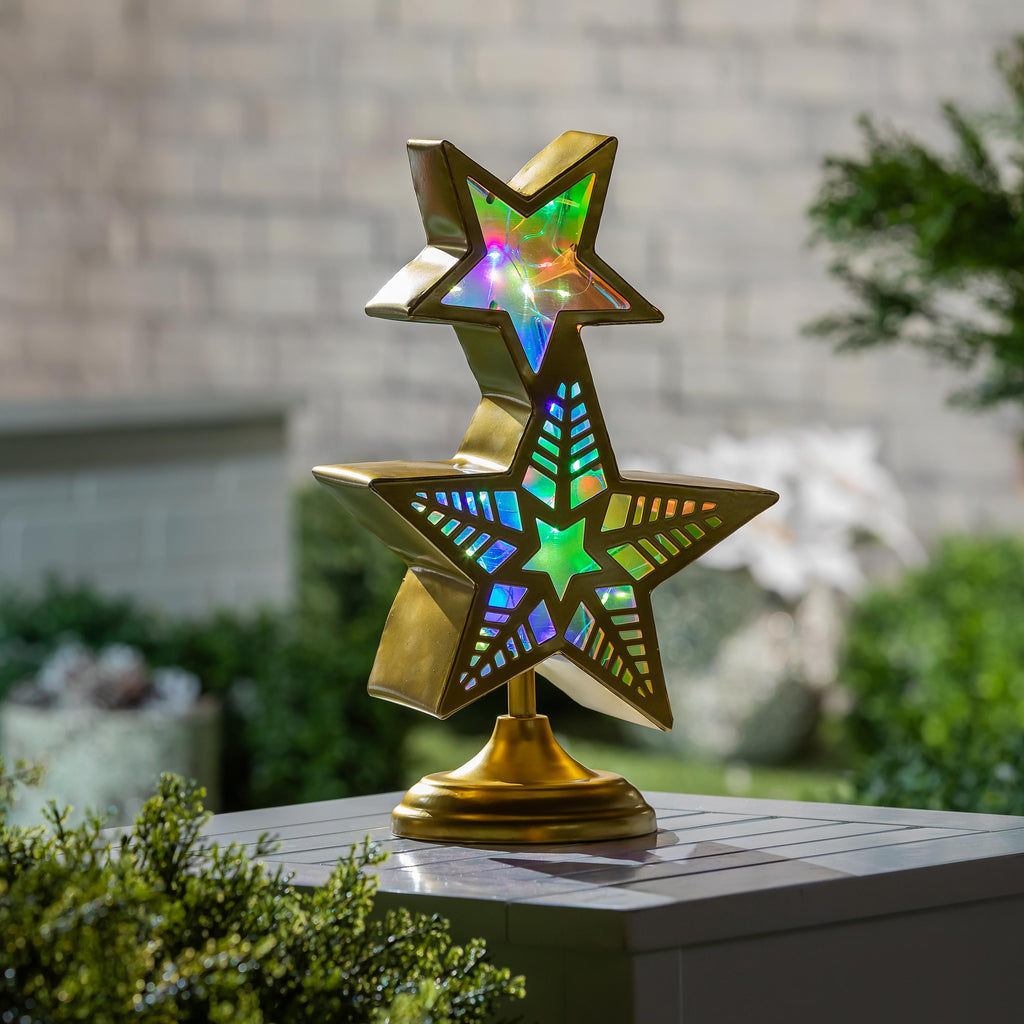 14" RGB Color-Changing LED Stacked Star Garden Christmas Statue – Lighted Christmas Decoration for Indoor & Outdoor Use