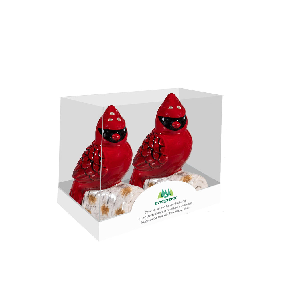 Christmas Salt & Pepper Shaker Set – Ceramic Poinsettia and Cardinal on Log, 2-Piece Holiday Table Décor