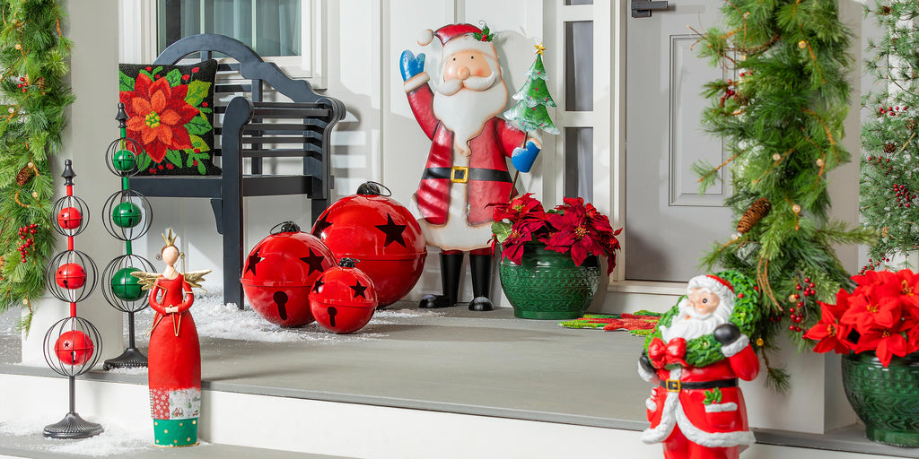 Set of 3 Metal Poinsettia Garden Christmas Statues – 21" Christmas Nesting Decorations for Yard & Home