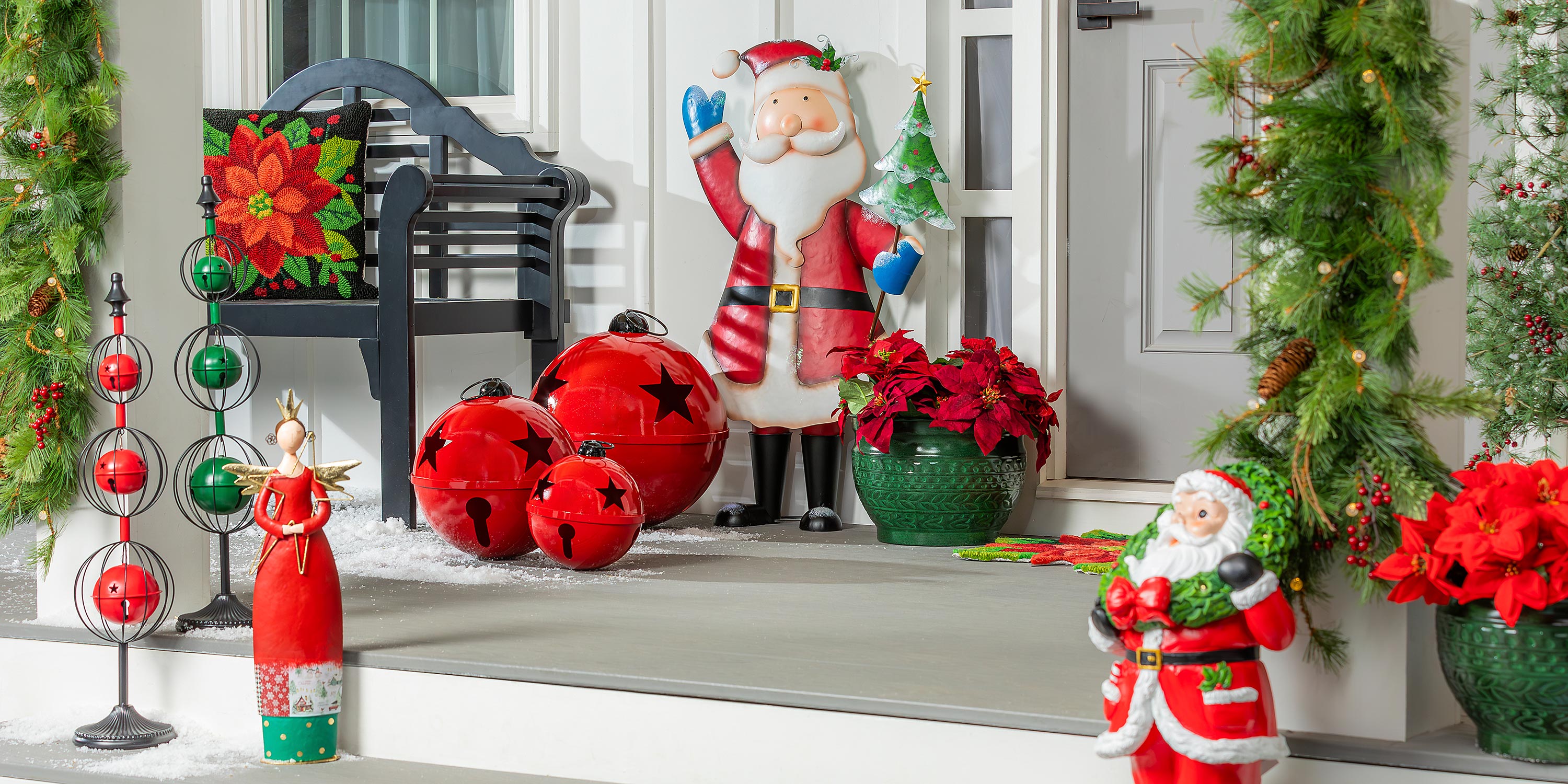 Set of 3 Metal Poinsettia Garden Christmas Statues – 21" Christmas Nesting Decorations for Yard & Home