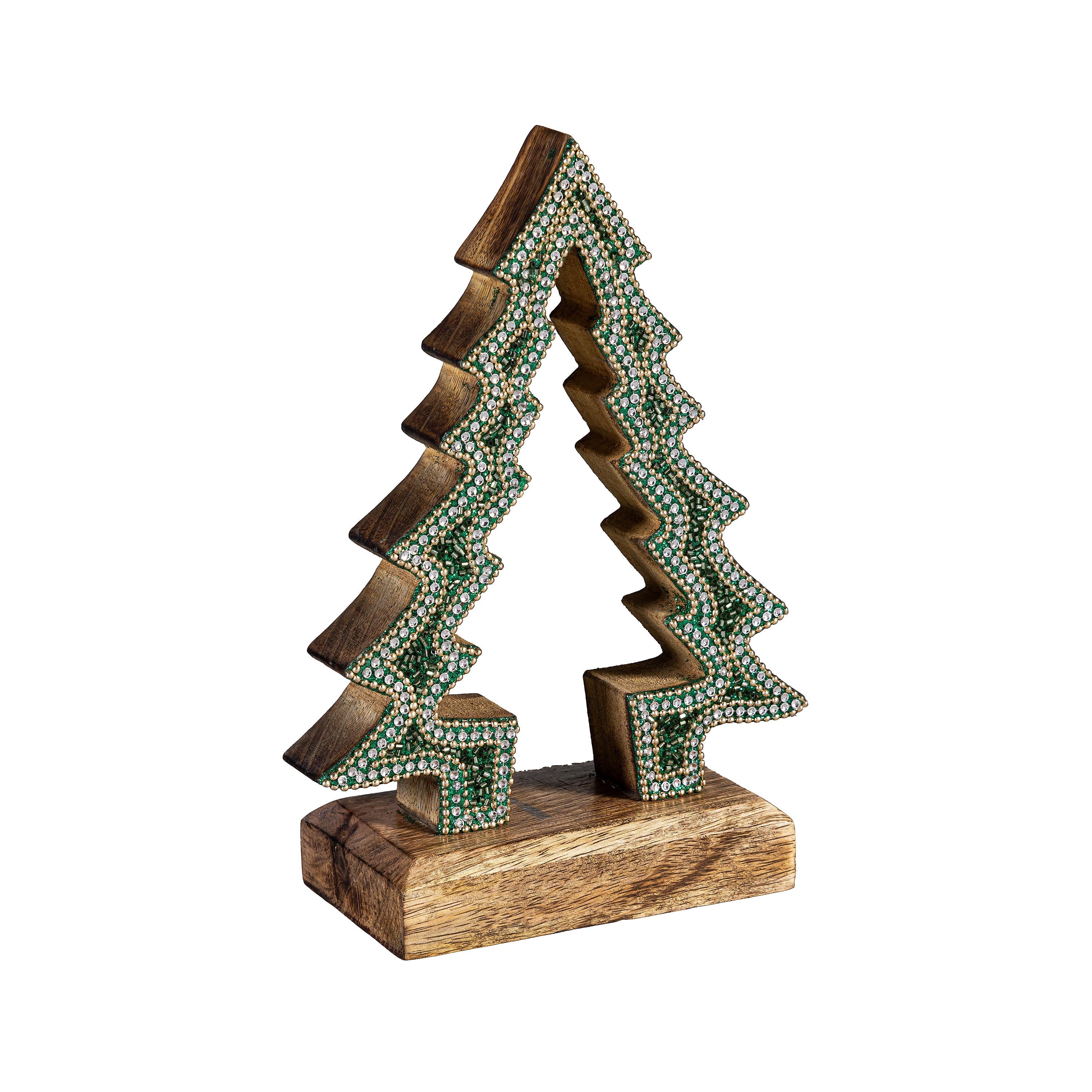 8" Wooden Bead Christmas Tree Decoration – Green Tabletop Holiday Décor for Home & Office