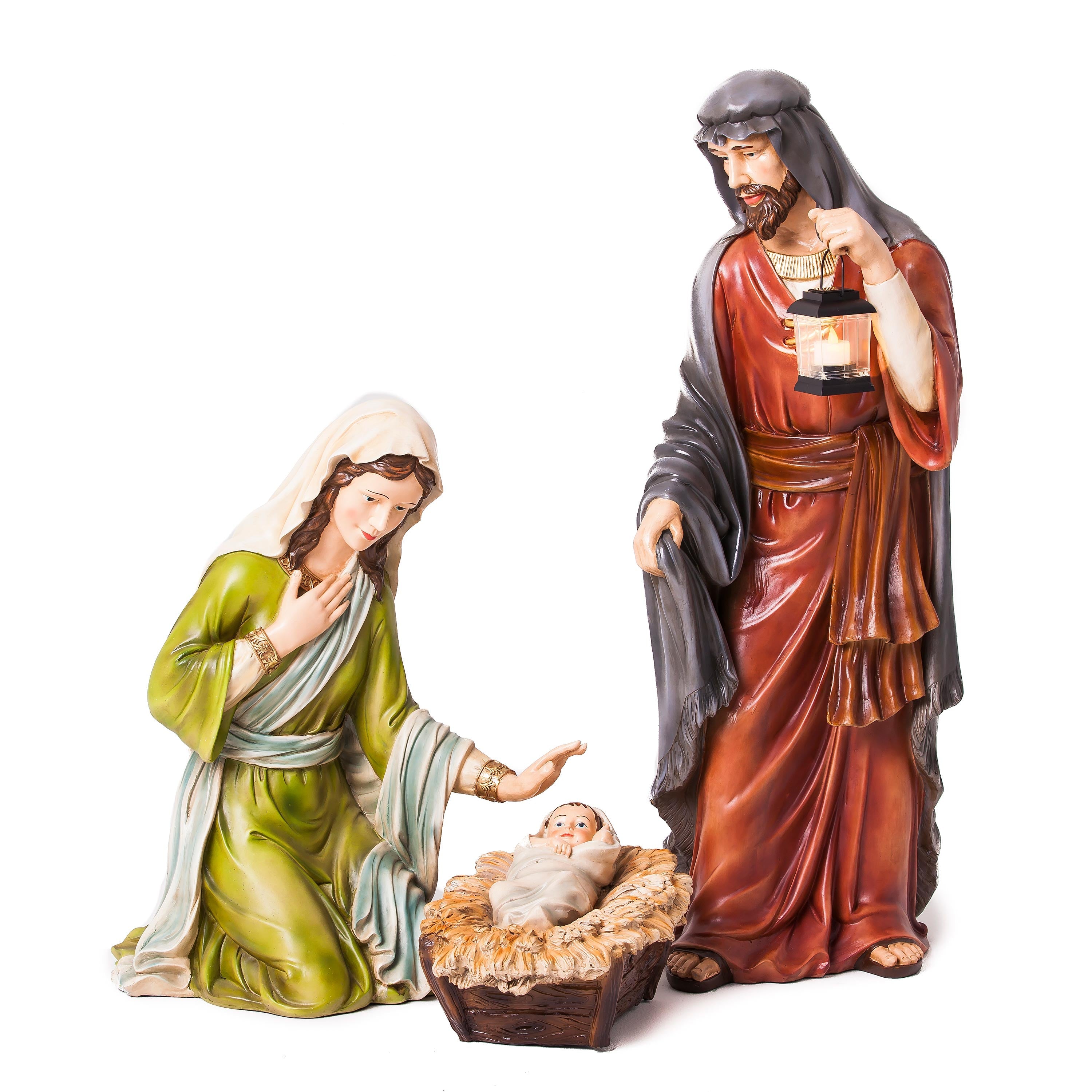 3-Piece Nativity Set Christmas Statue – Mary, Joseph & Baby Jesus in Vibrant Colors for Christmas Display