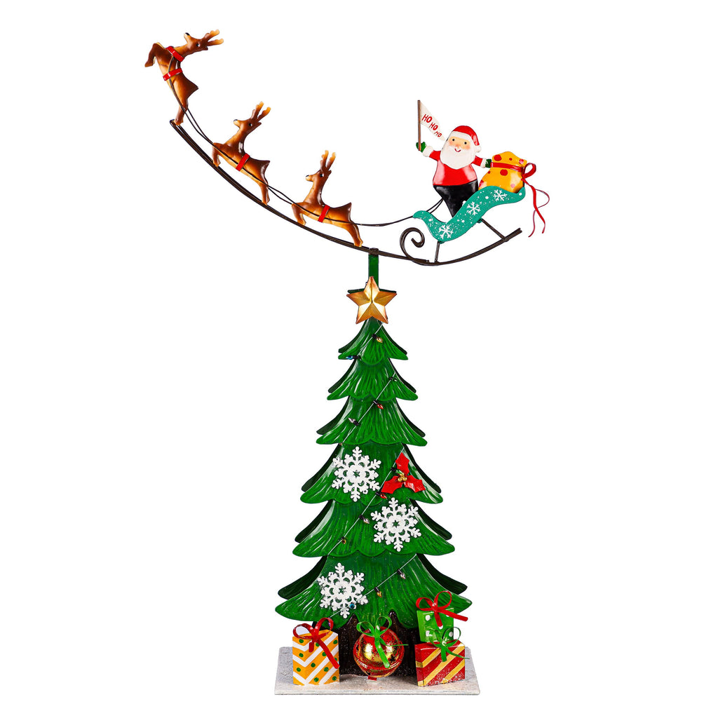 25.5" Metal Santa Garden Christmas Statue – Cheerful Traditions Christmas Yard Decoration with Gift