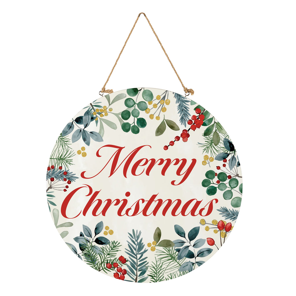 18" “Merry Christmas” Wooden Door Sign –  Festive Foliage Holiday Welcome Décor