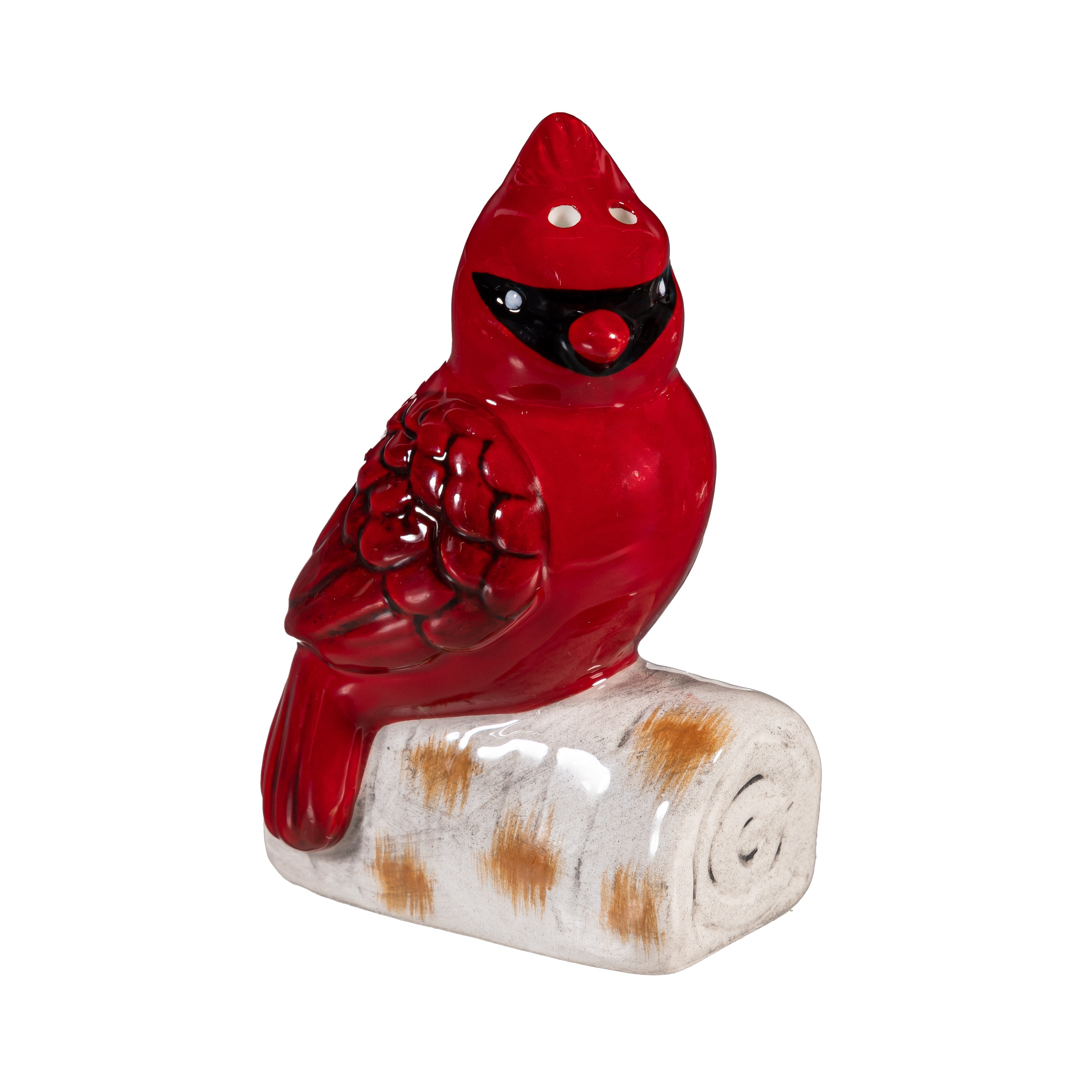 Christmas Salt & Pepper Shaker Set – Ceramic Poinsettia and Cardinal on Log, 2-Piece Holiday Table Décor