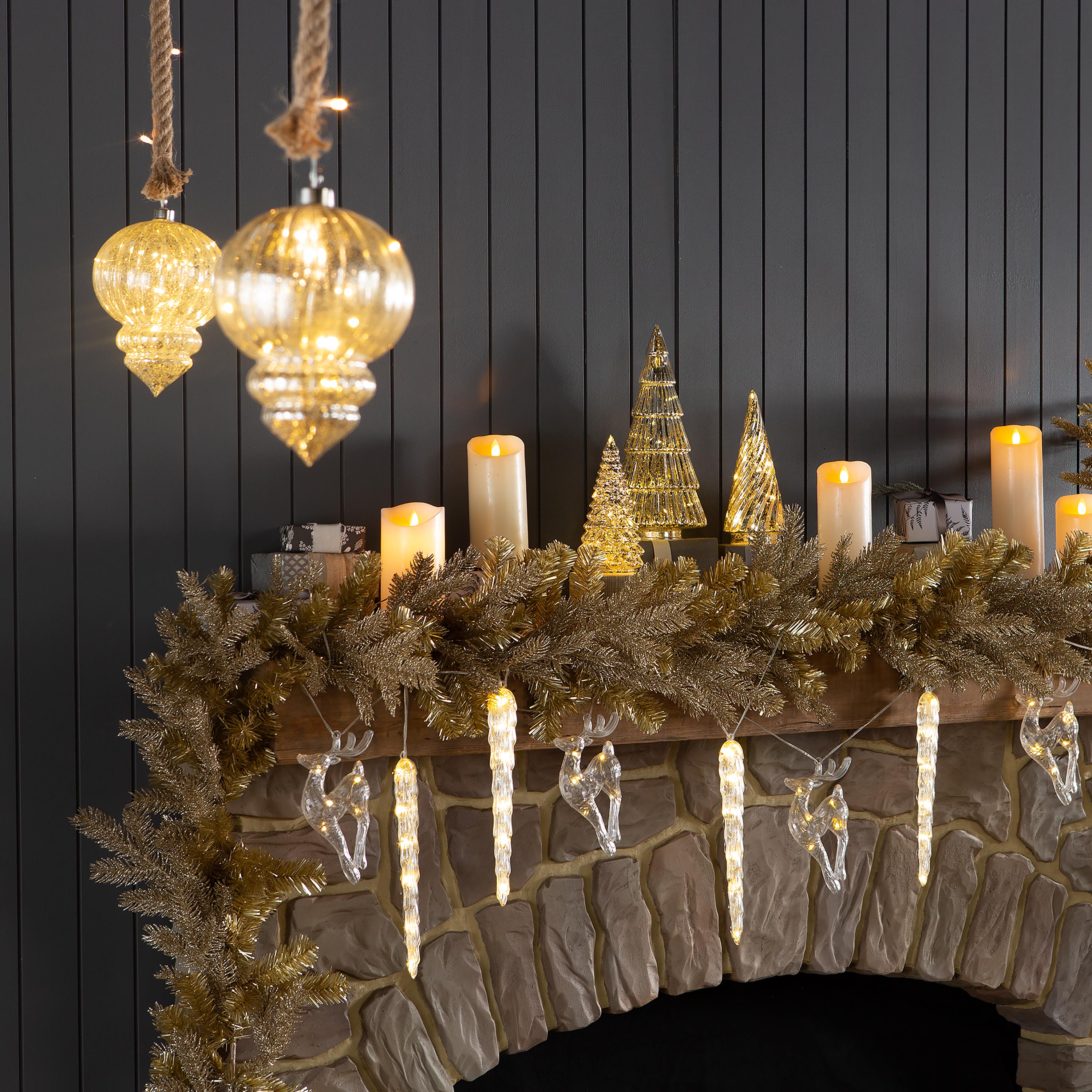 Set of 5 Glass Christmas Tree Lights – LED Holiday Table Decorations for Warm Festive Ambiance