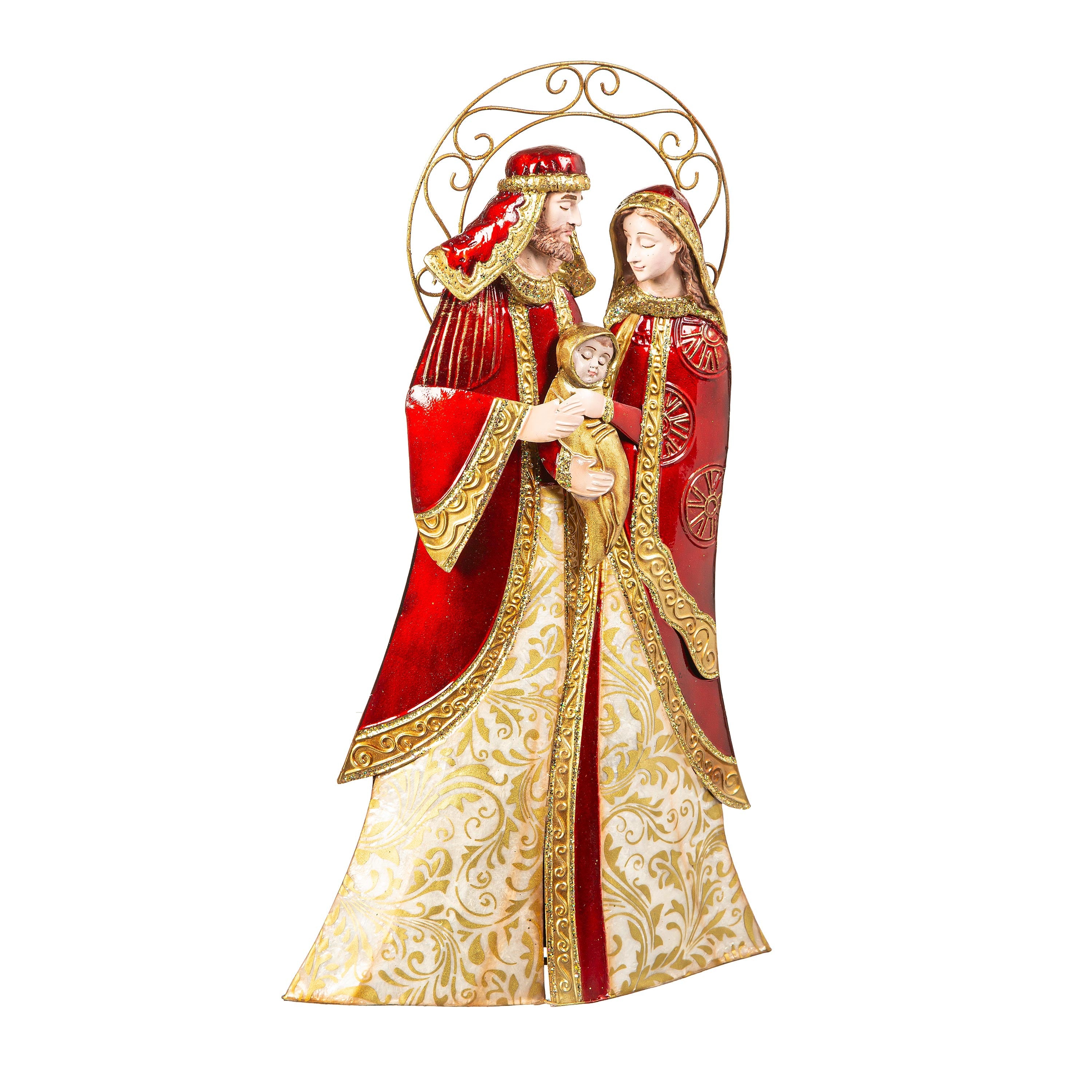 16" Metal & Capiz Nativity Garden Christmas Statue – Holy Family Christmas Decoration for Indoor & Outdoor Displays