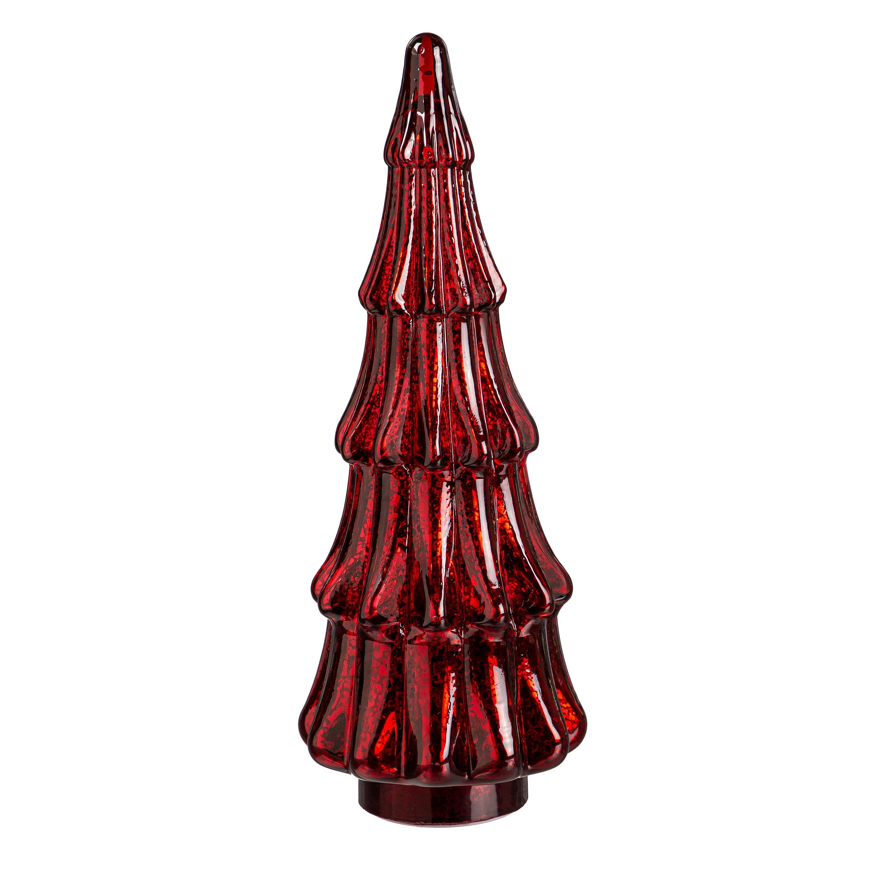 Joyful Traditions Glass Christmas Trees – Set of 5 Light-Up Green & Red Holiday Table Decorations