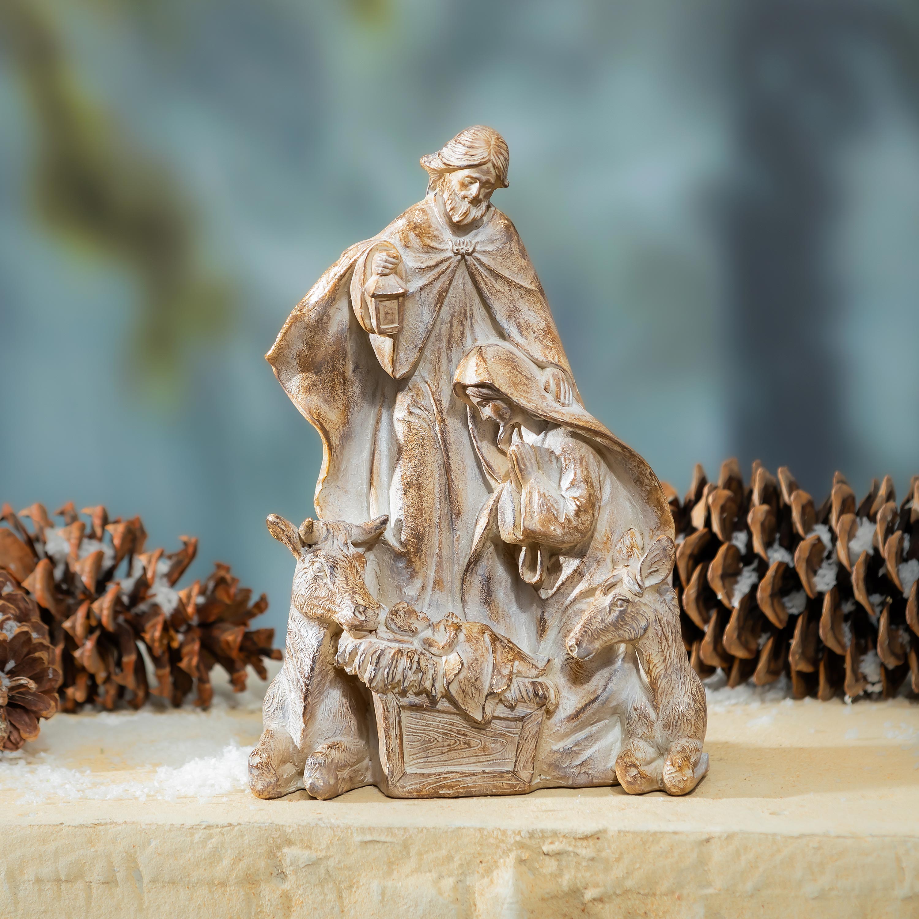 11.5" Resin Nativity Garden Sculpture – Holy Family Christmas Decoration for Indoor & Outdoor Use