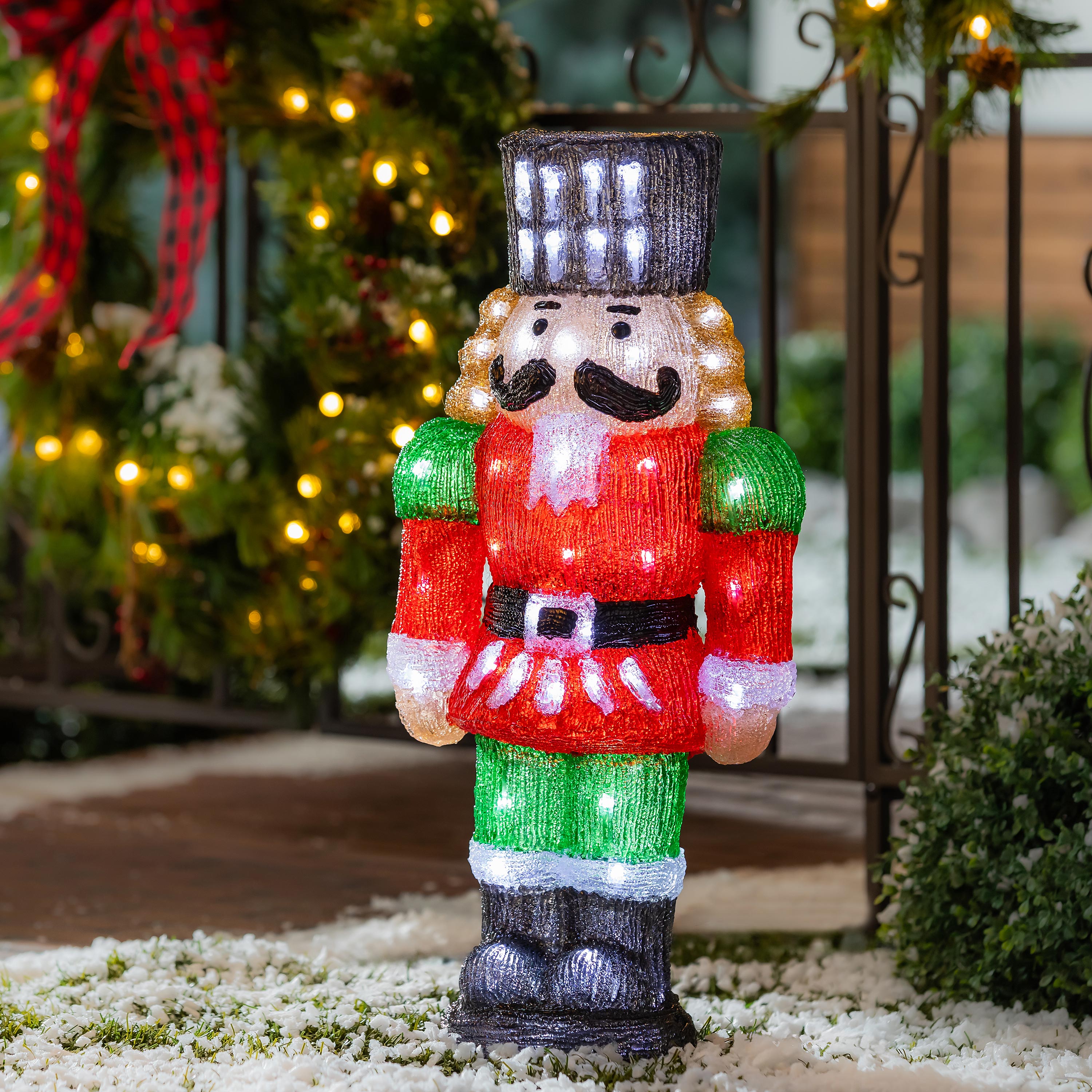 16" LED Gnome Garden Christmas Statue with Acrylic Nutcracker – Joyful Traditions Christmas Yard Decoration