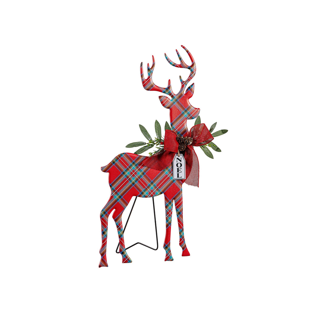 Set of 2 Metal Poinsettia Reindeer Garden Christmas Statues – 32" Lighted Christmas Yard Decorations