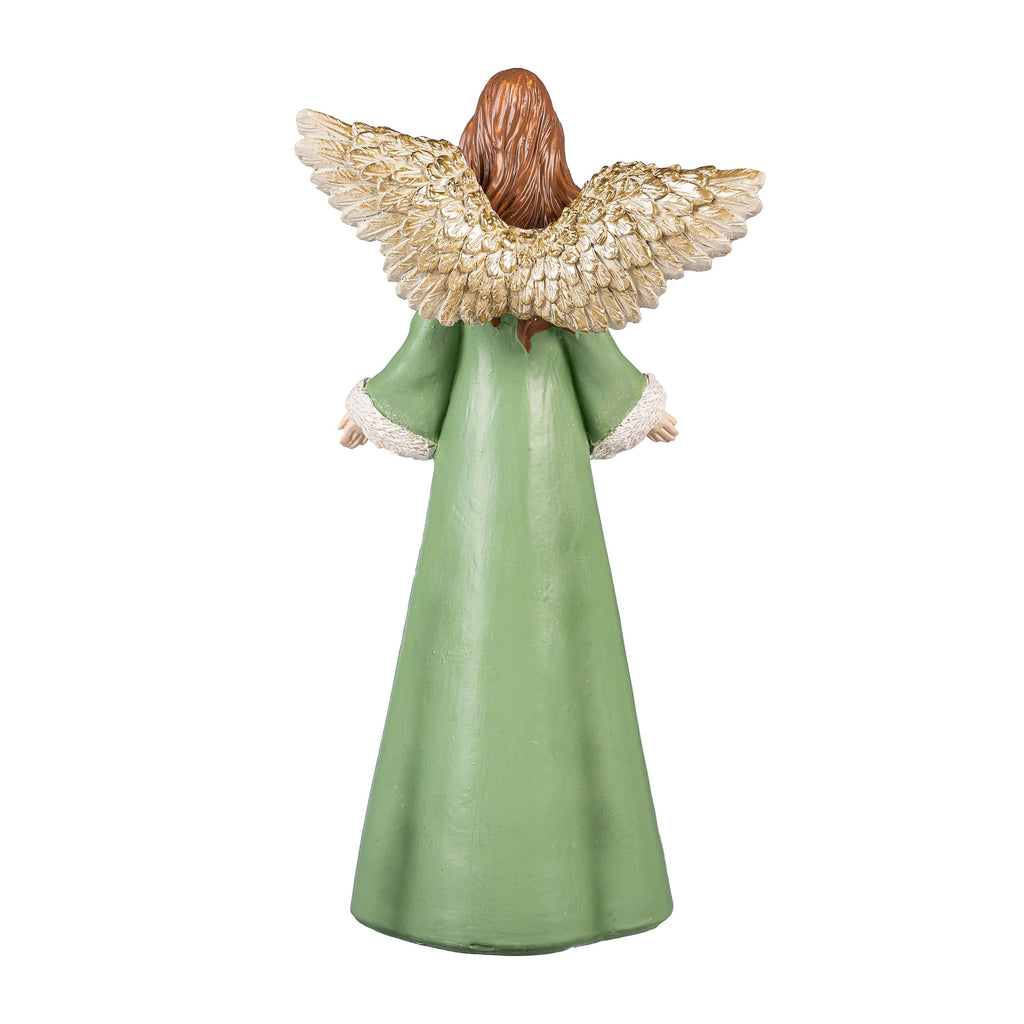 12" Resin Angel Garden Christmas Statue – Shades of Green Christmas Decoration for Indoor & Outdoor Displays