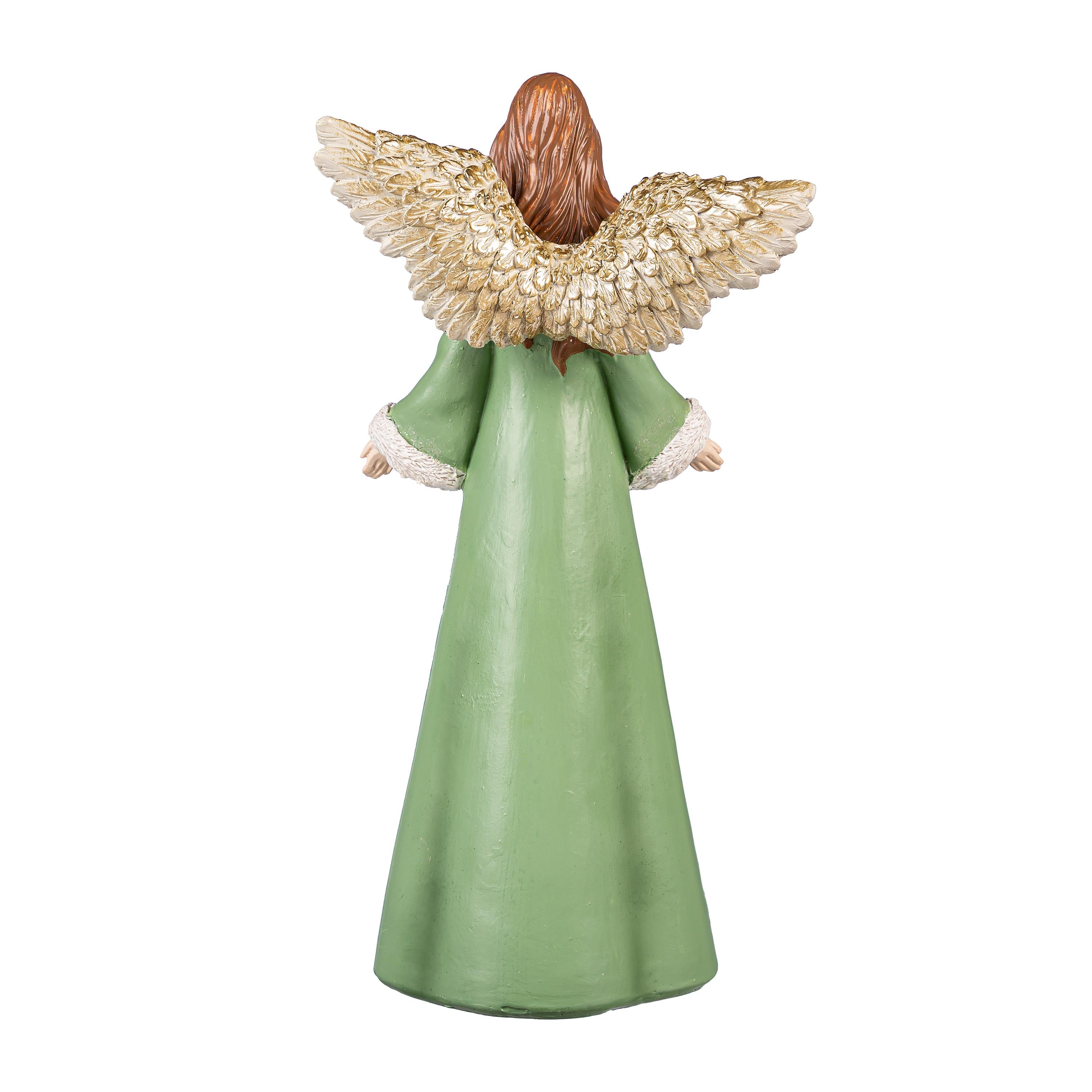 12" Resin Angel Garden Christmas Statue – Shades of Green Christmas Decoration for Indoor & Outdoor Displays