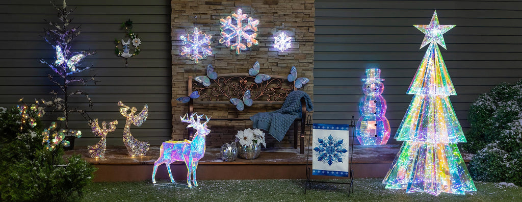 28" Iridescent LED Deer Garden Christmas Statue – Lighted PVC Christmas Yard Decoration for Holiday Season