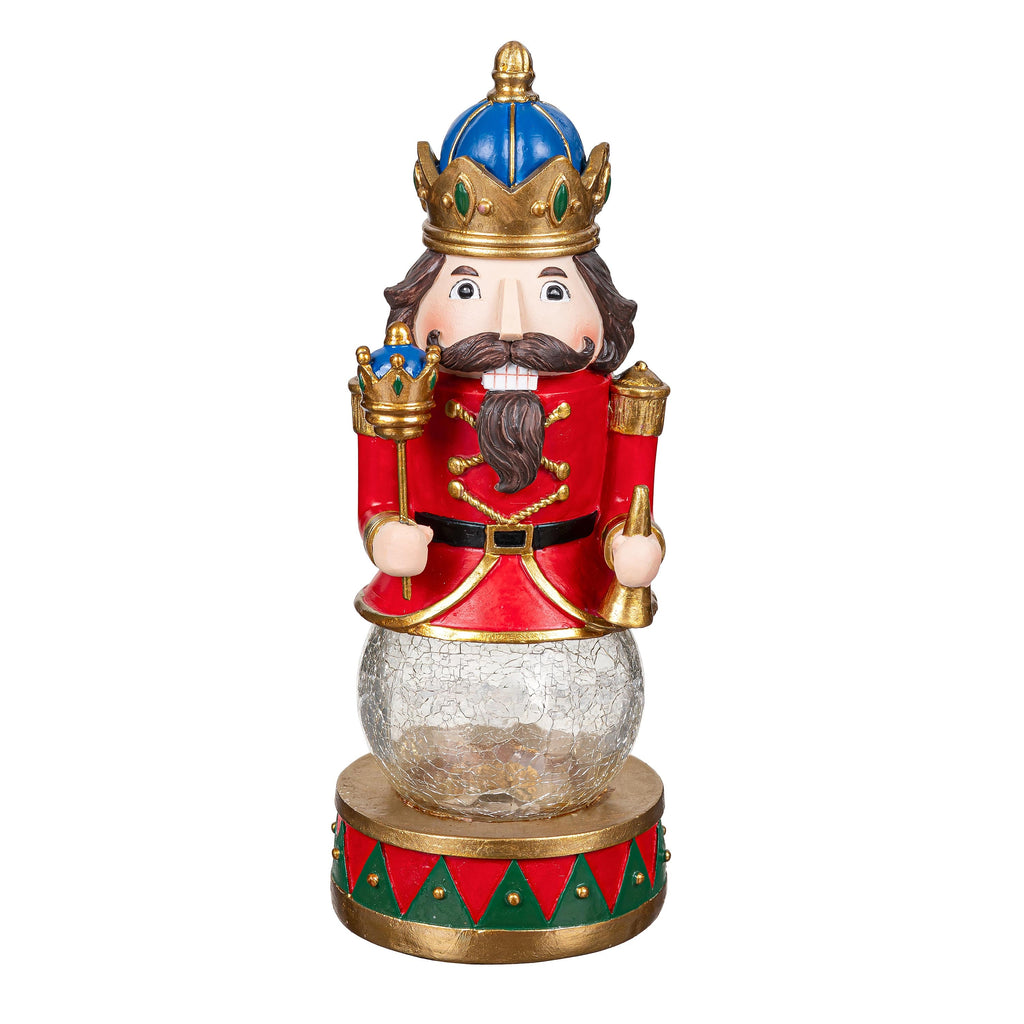 9.25" LED Nutcracker Table Decor – Joyful Traditions Crackle Glass Globe Christmas Decoration